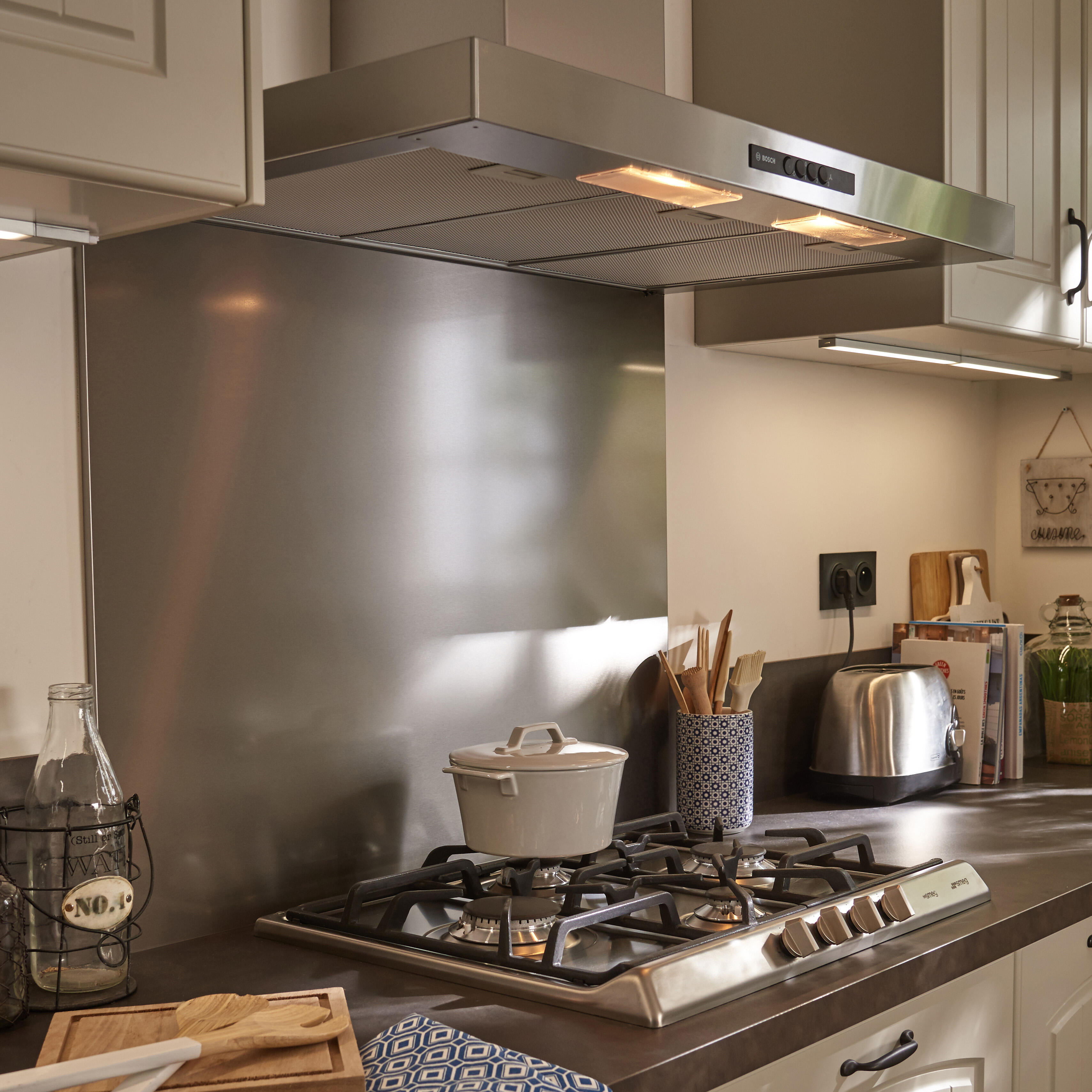 Fond de hotte Inox Antitraces L.90 x H.70 cm, Ep.11 mm - 2