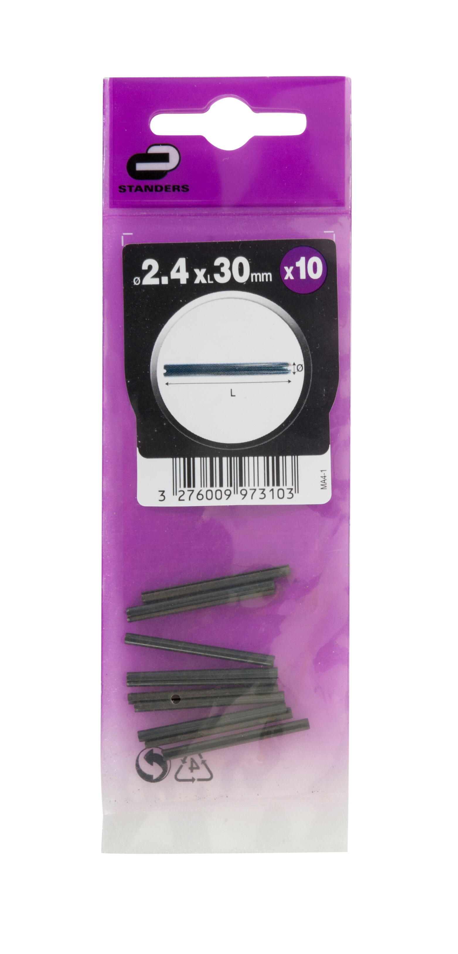 Lot de 10 goupilles élastiques acier, STANDERS, Diam.2 mm, L.30 - 2