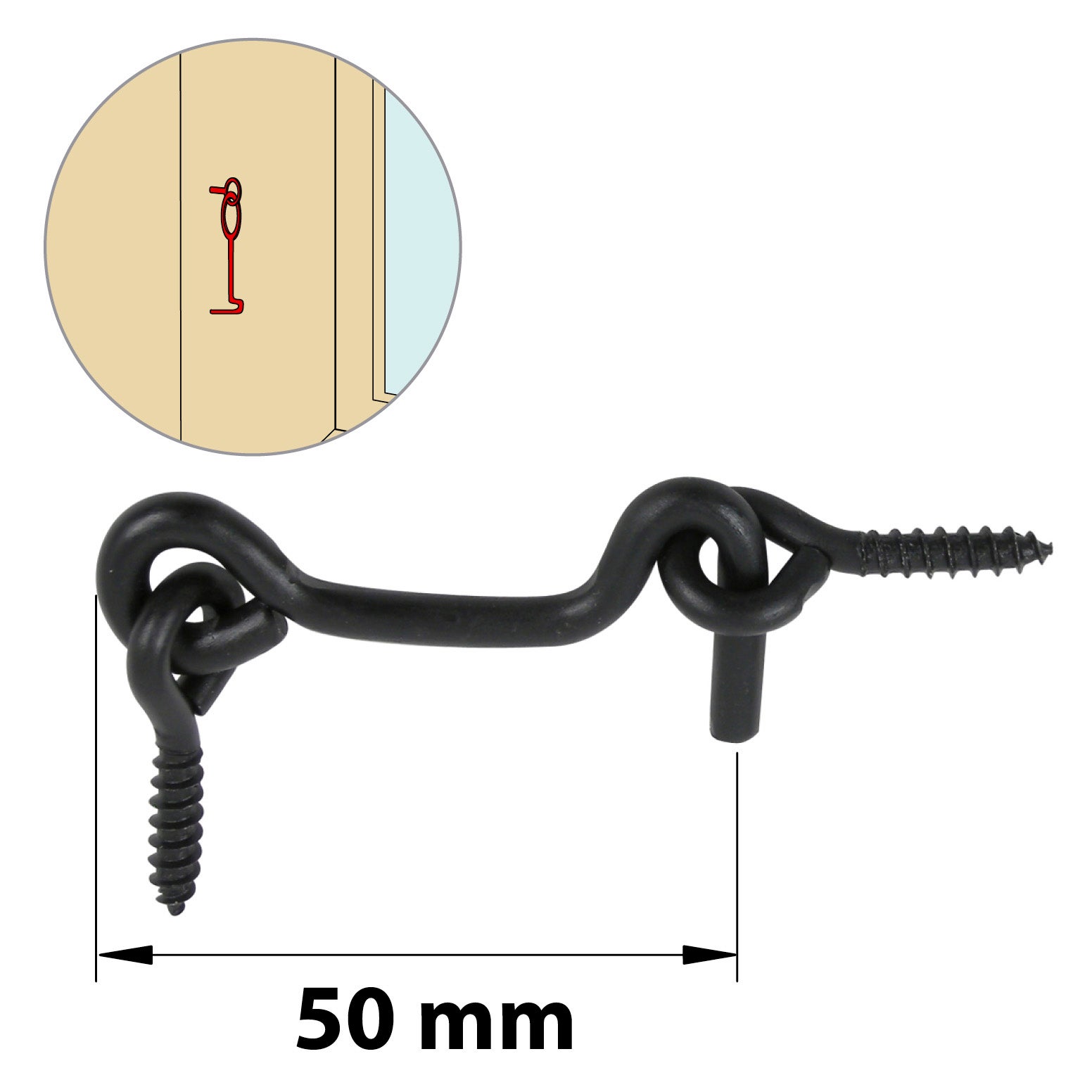 Crochet contrevent et piton noir, Diam. 4 x L.50 mm AFBAT (menuiserie bois) - 2