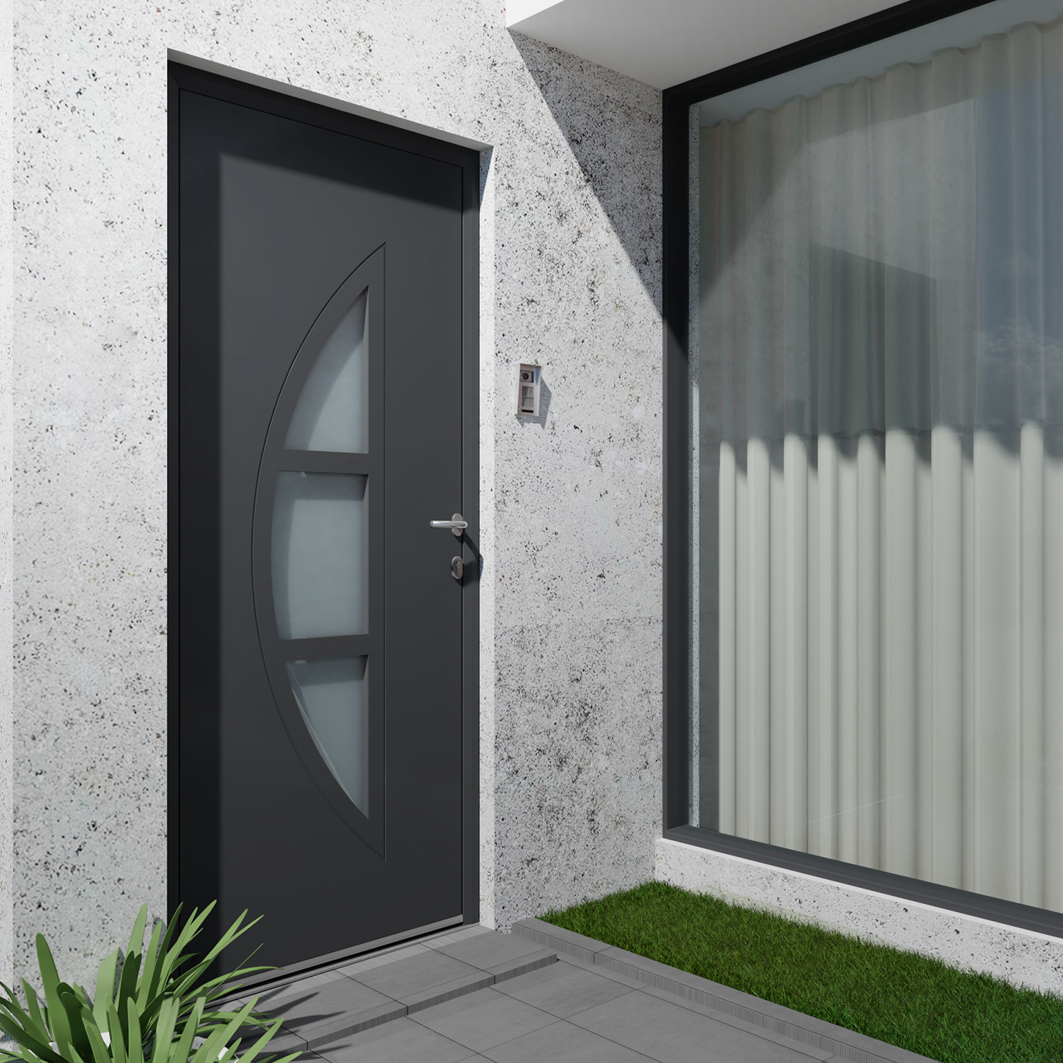 Porte d'entrée Alu Omaha 2 Essentiel H.215 x l.90 cm gris anthr., p. gauche - 3