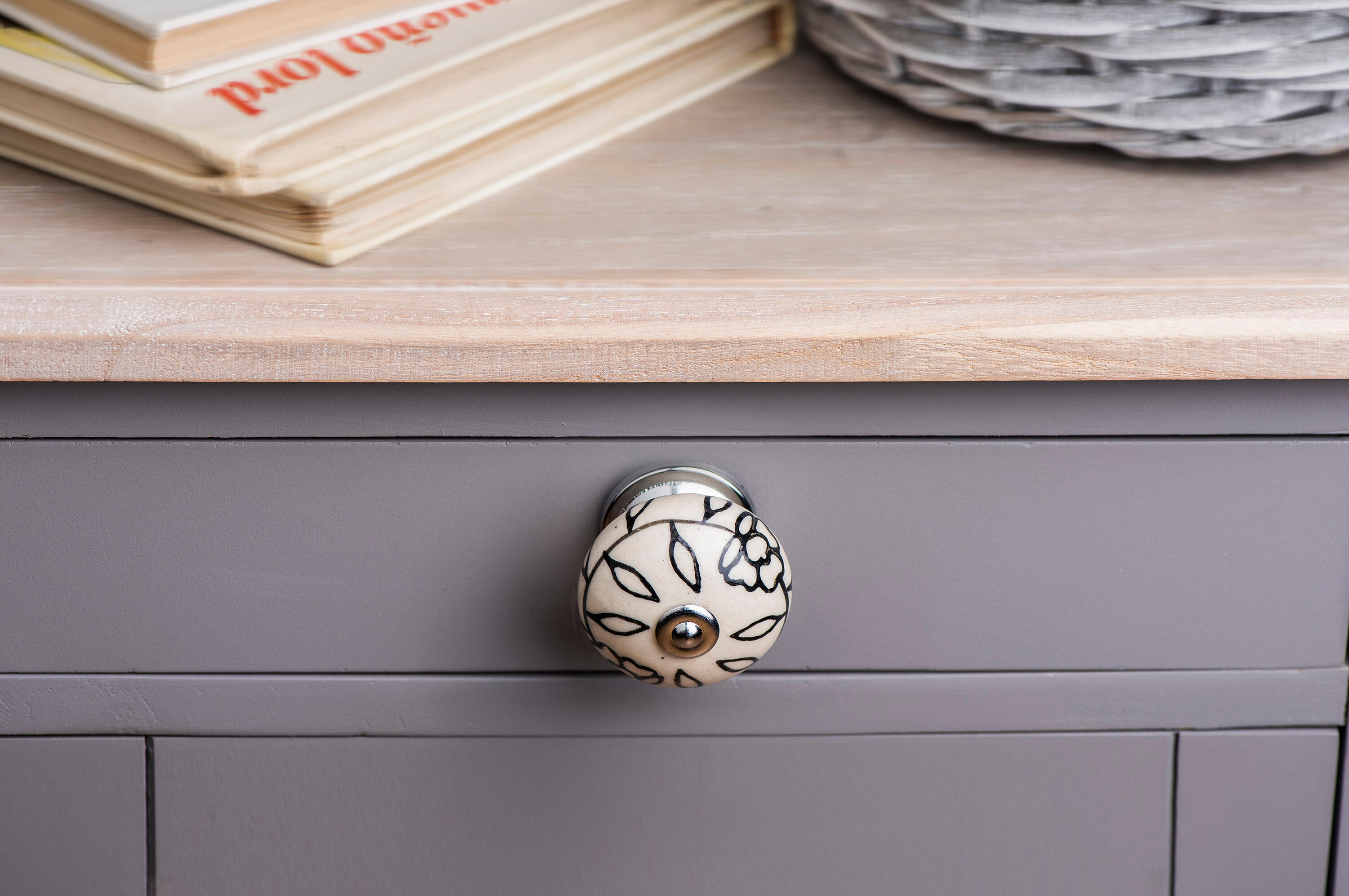 Bouton de meuble rond Boule, porcelaine noir / blanc, Diam.40 mm - 2