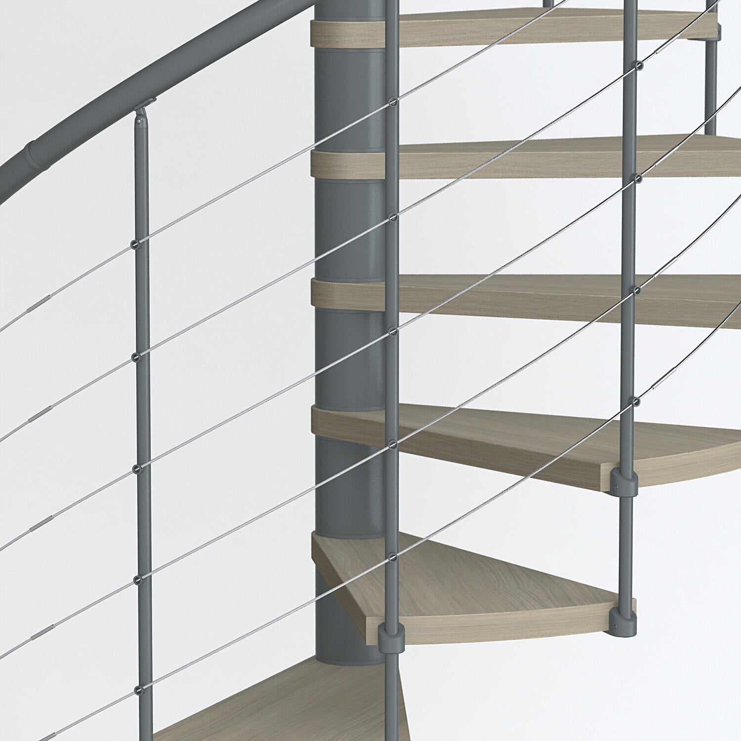 Escalier colim. rond rév. acier gris ant. Ring tube 12 mar. orme clair ...