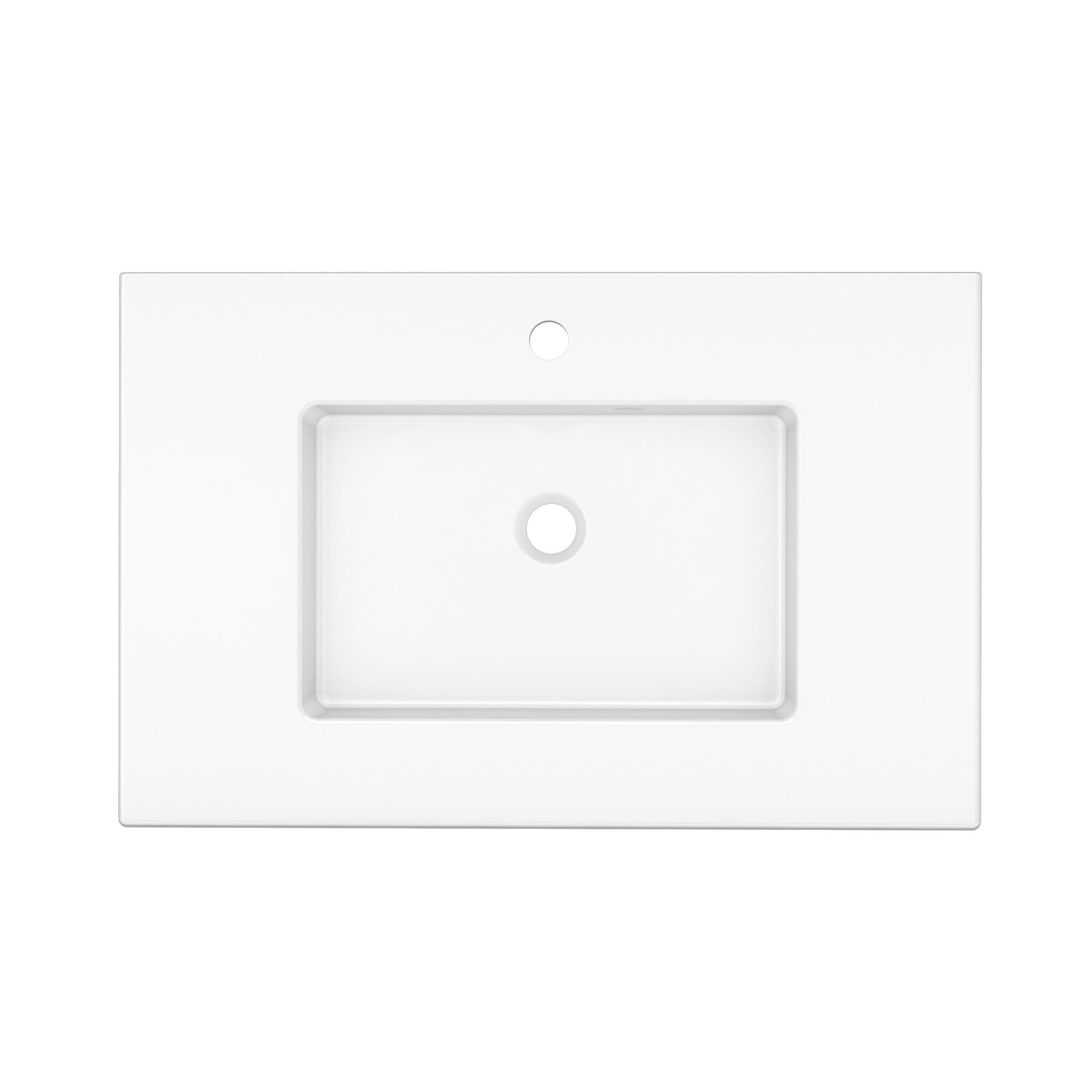 Plan simple vasque centrée Moon porcelaine blanc Brillant l.76 x P.49 cm - 2