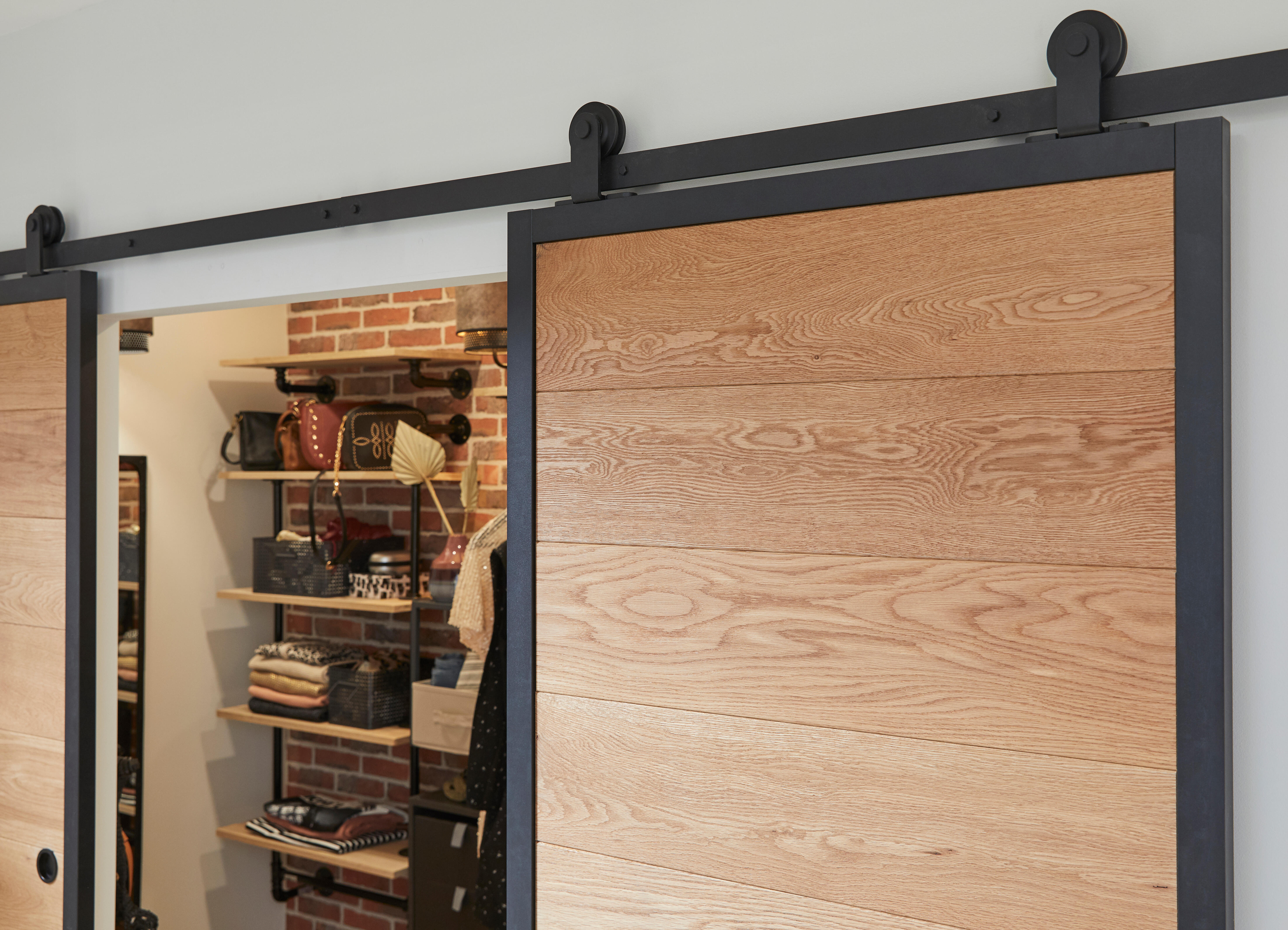 Guía puerta corredera aluminio negro Industrial recortable pared 180cm Artens - 29