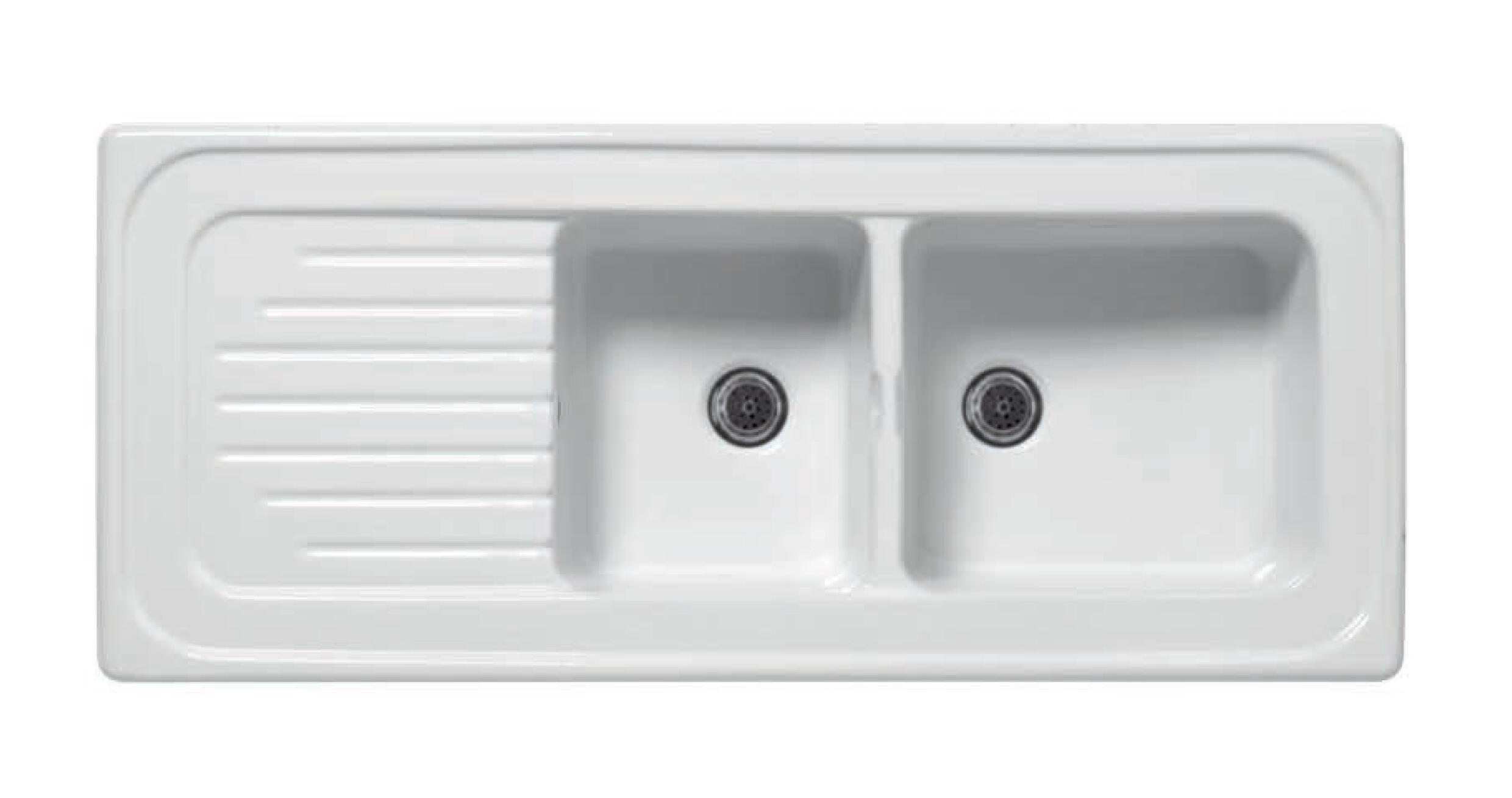 Evier à encastrer 2 bacs avec égouttoir, Grès, ICEBERG Blanc - 2