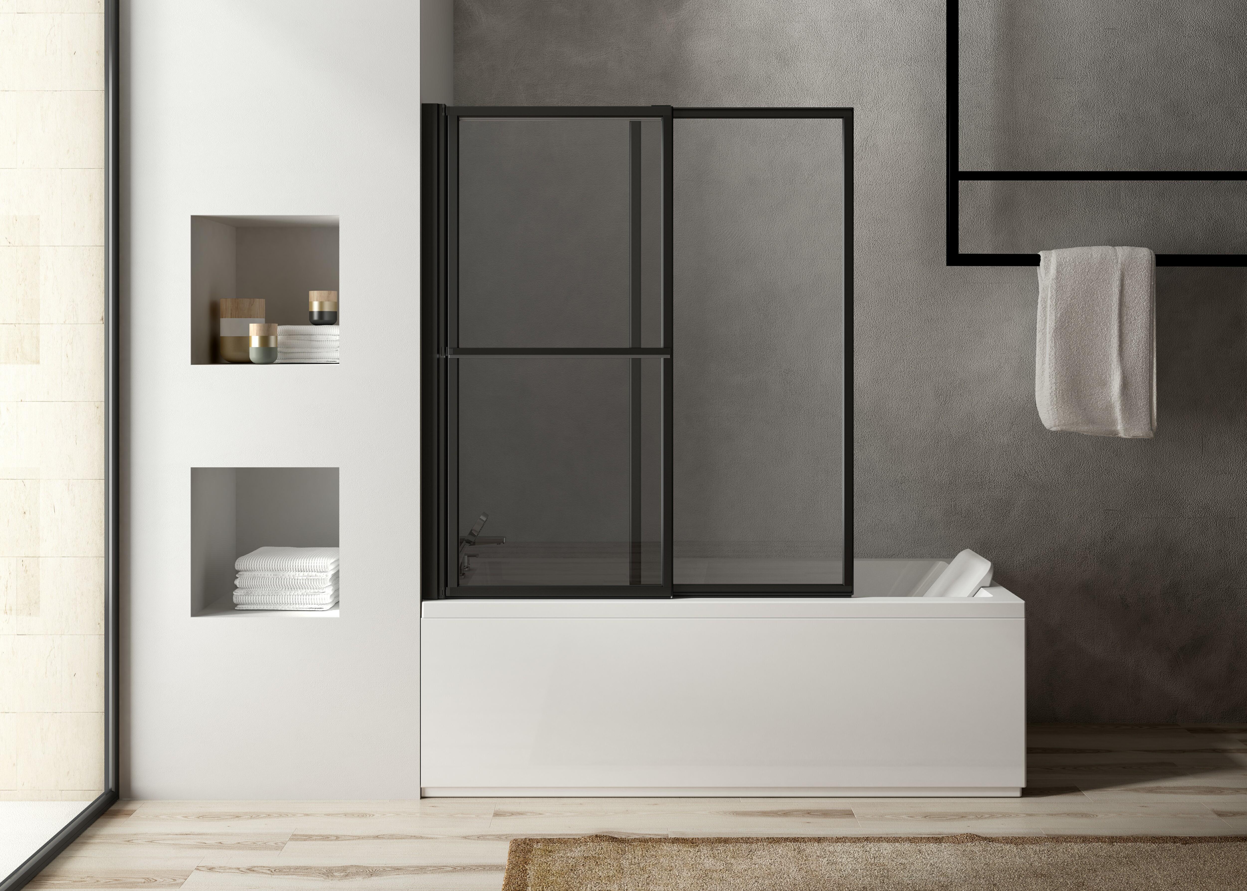 Pare-baignoire pivotant relevable transparent noir, H.140 x l.123 cm Lift - 8