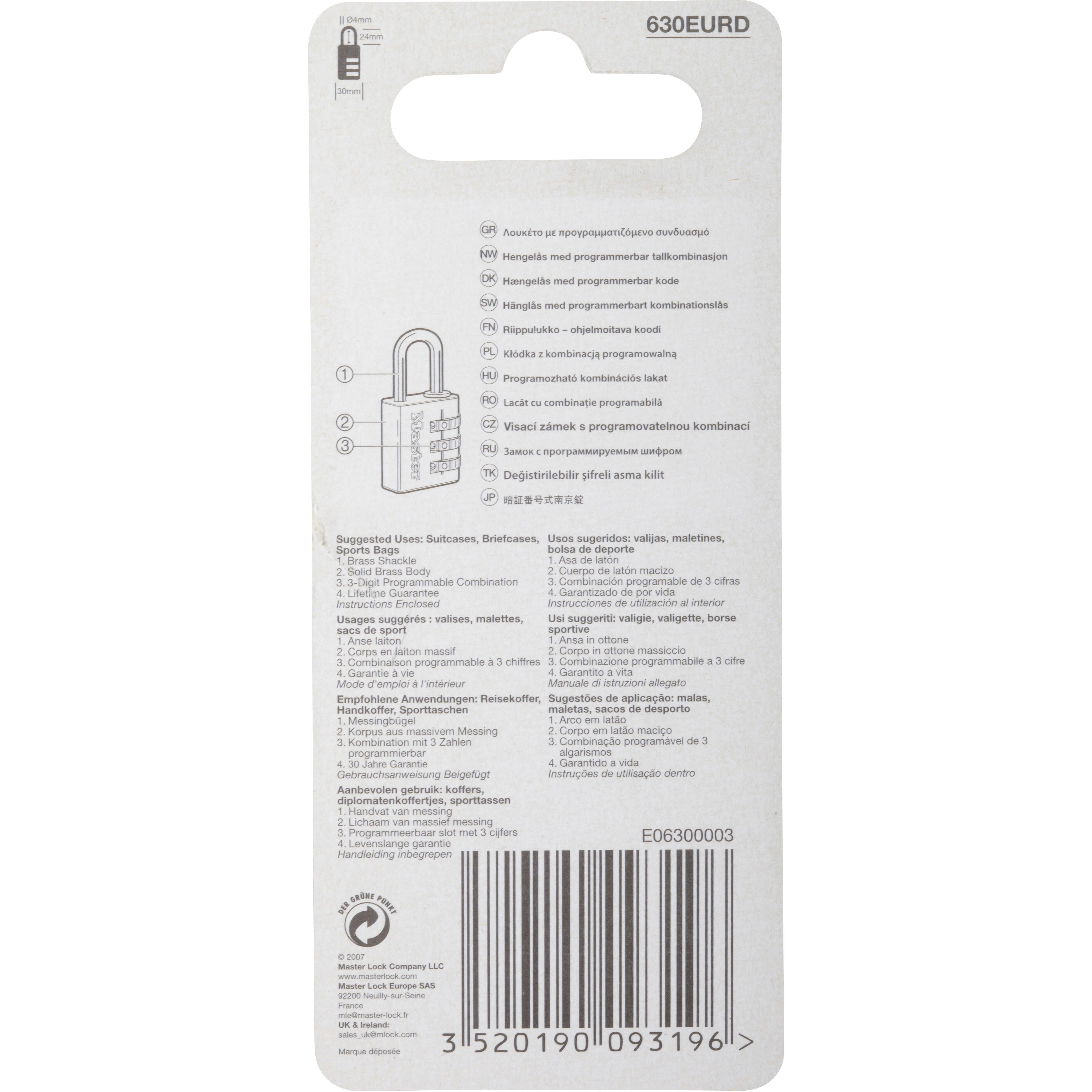 Lucchetto con codice MASTER LOCK in alluminio ansa H 24 x L 14 x Ø 5 mm - 5