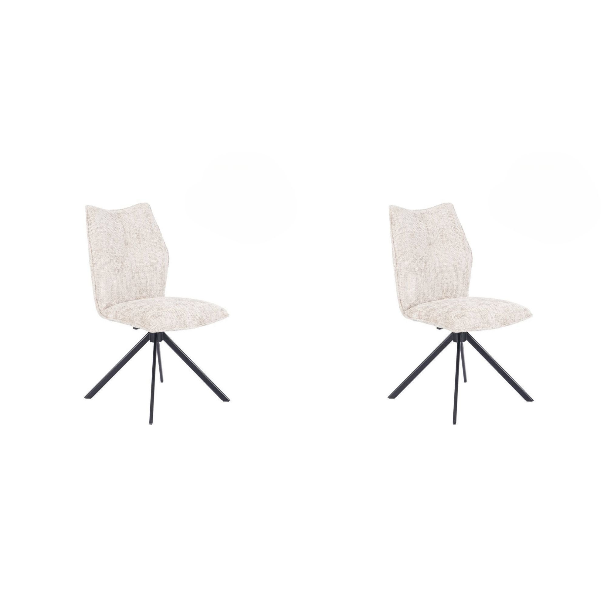 Pakiet 2 krzeseł tapicerowanych beżową tkaniną, czarnymi nogami, ergonomicznym i wyściełanym siedzeniem oraz oparciem wymiary 63x48x93 cm