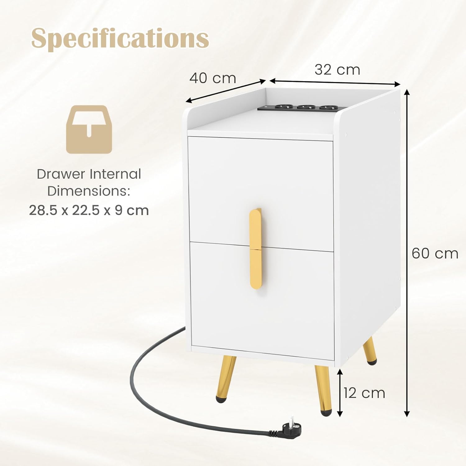 Comodino Con Luci LED E Ricarica USB – 2 Cassetti, 16 Colori, 40x35x60cm, Nero Opaco - 2