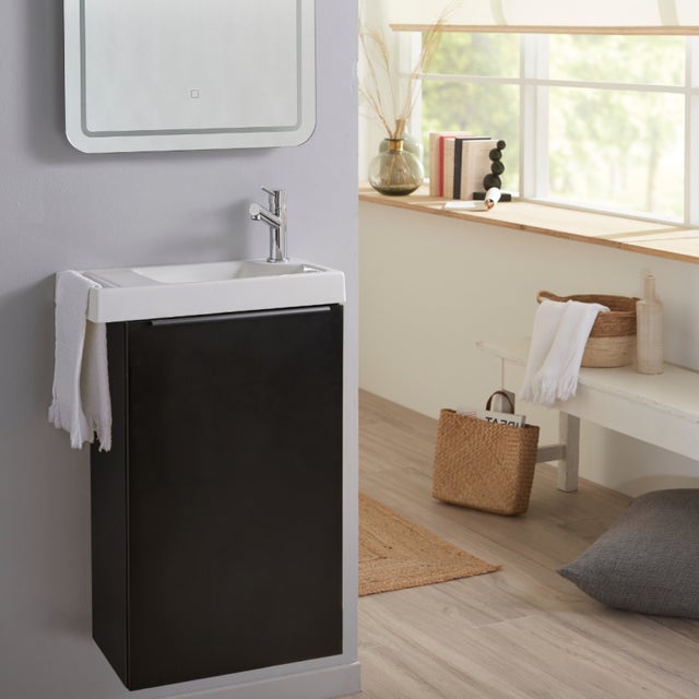Meuble lave mains wc noir mat avec porte serviettes - l.48 X H. 72.5 cm - pour robinetterie à droite - Austria