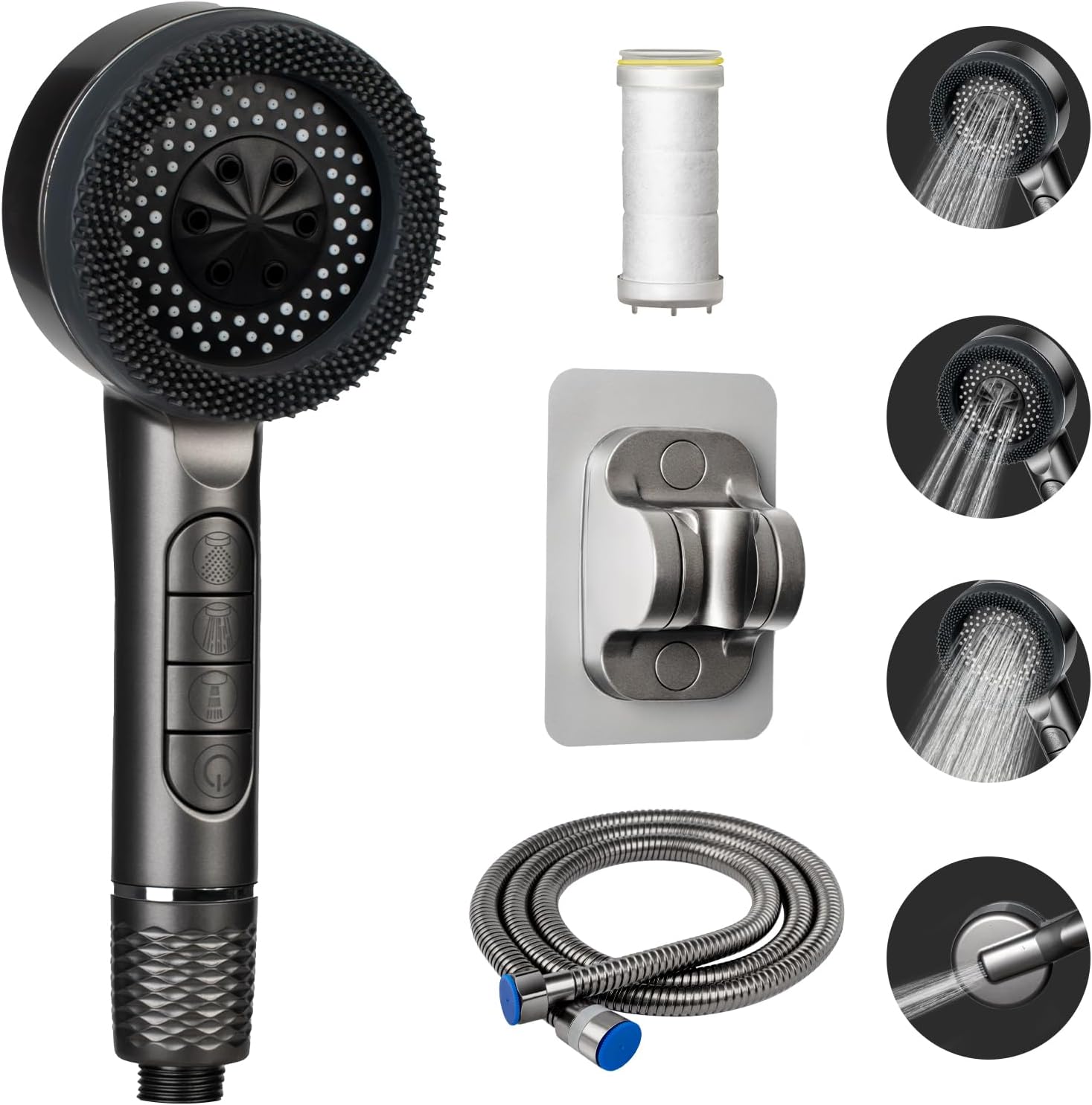Pommeau De Douche AIXMEET - Filtre Anti-calcaire, 4 Modes De Jet, Haute Pression, économie D'eau - Tuyau 1,5 M