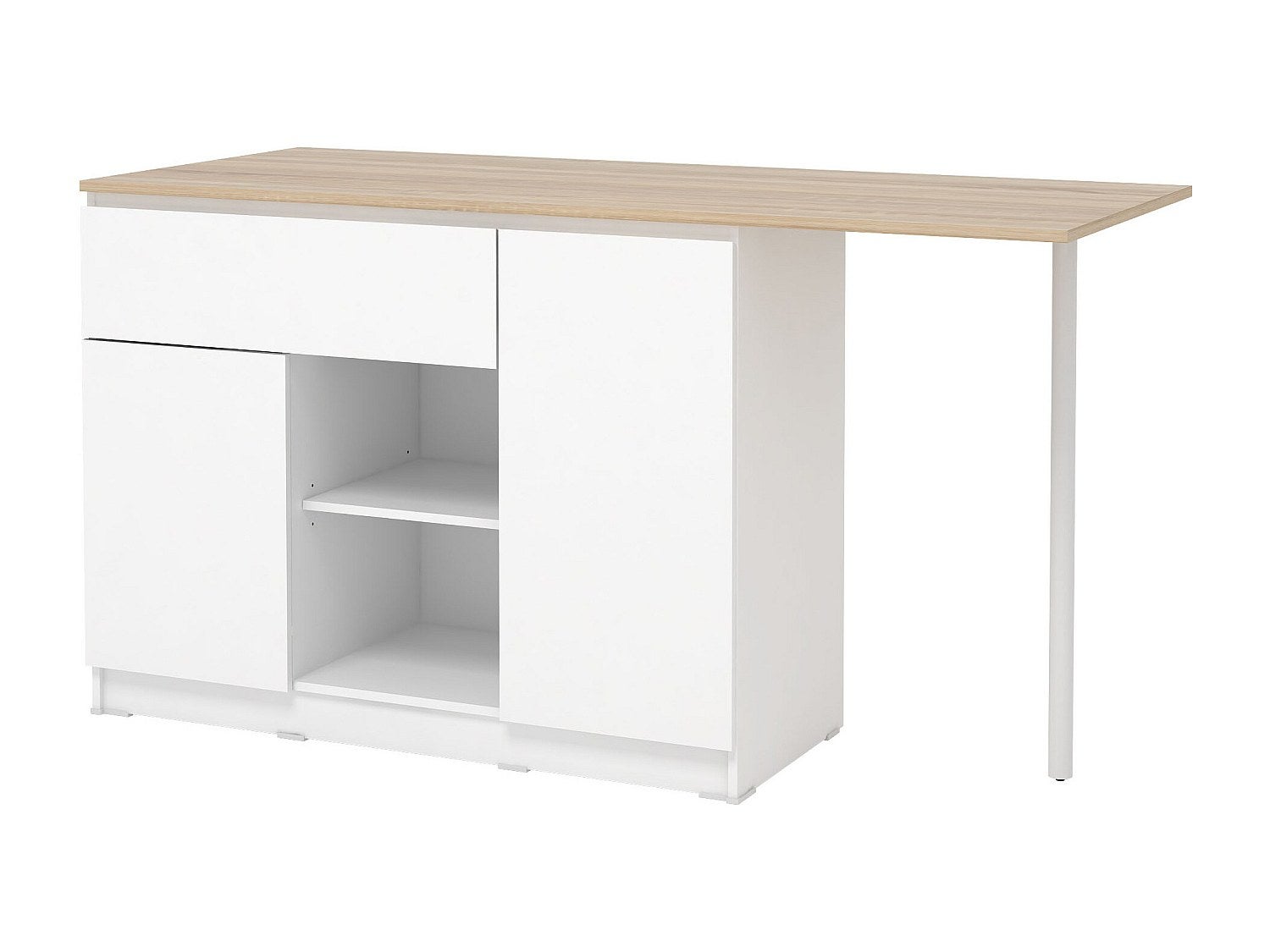 Ilot central de cuisine avec 2 portes, 1 tiroir et 2 niches - Blanc et naturel - TUNORI - 5