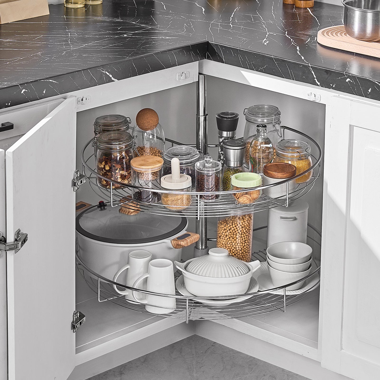 Plateau Tournant Meuble Angle 71 cm,VEVOR Tourniquet Cuisine Rotatif 360°,Étagère Pivotante Réglable en Hauteur,Acier Carbone,Rangement - 8