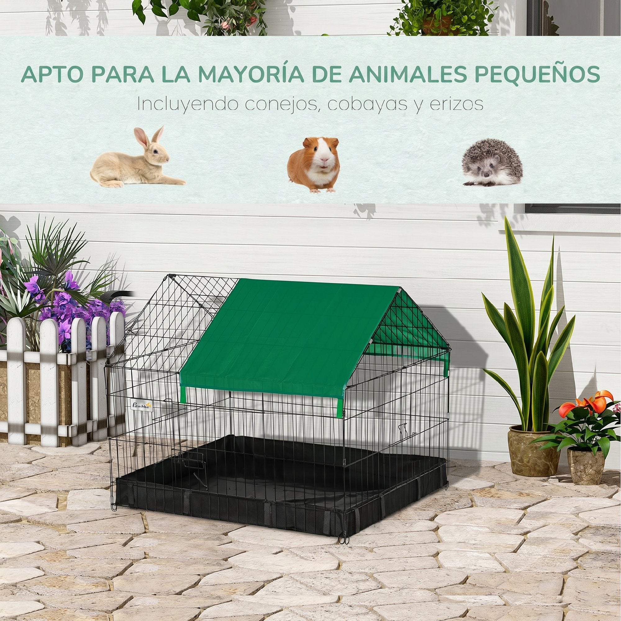 Gaiola para Animais Pequenos PawHut Aço e Tecido Oxford Preto e Verde 90x75x75 cm - 6