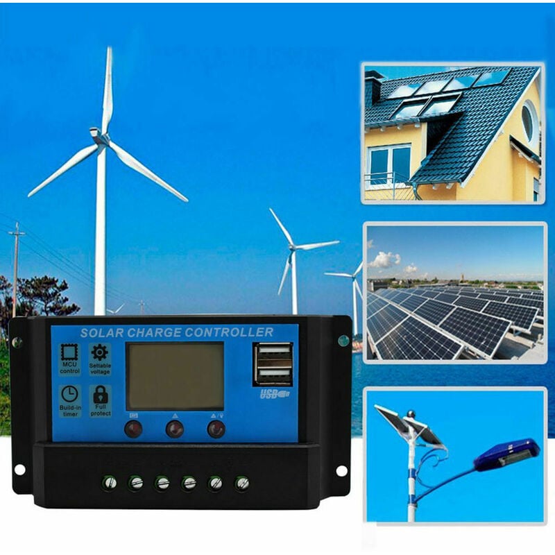 Régulateur de charge solaire Régulateur de panneau solaire Régulateur 12V/24V Avec USB 10A - 2