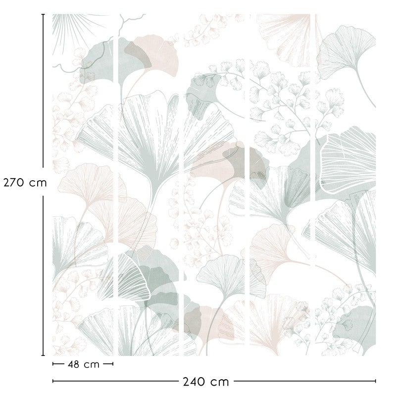 Carta da parati panoramica - Gingko Vert - 5 strisce : 240 x 270 cm - 4