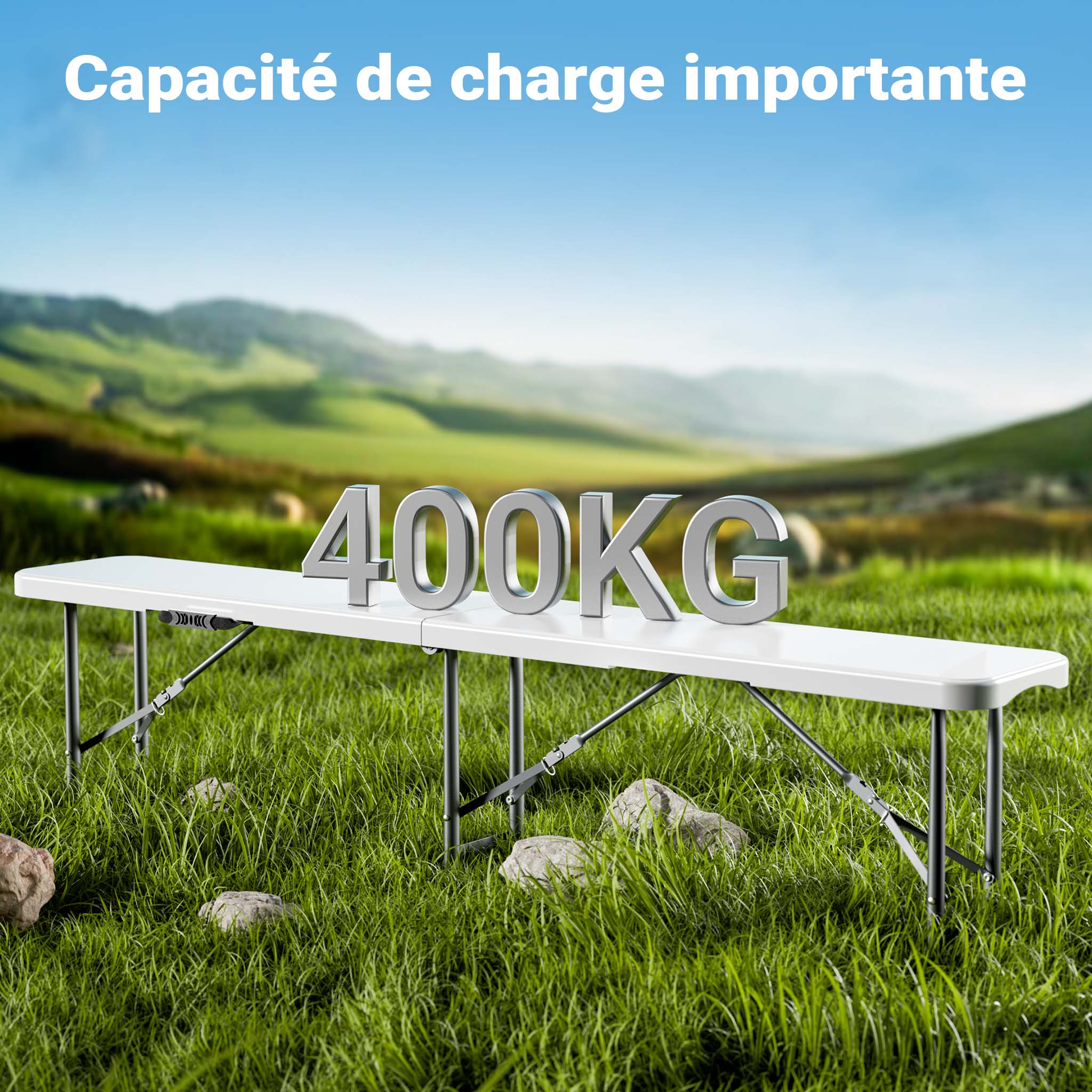 Banc de camping pliant, 1800 x 300 x 430 mm, 3 Places, en acier et PE-HD, Banc léger pour jardin extérieur Fête BBQ Barbecue Wiltec - 4