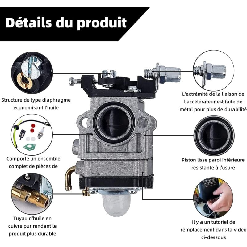 Carburateur Débroussailleuse 52cc 49cc 43cc Carbu Kit Carbu avec Joint Tuyau, Bougie et Filtre à Essence - 3