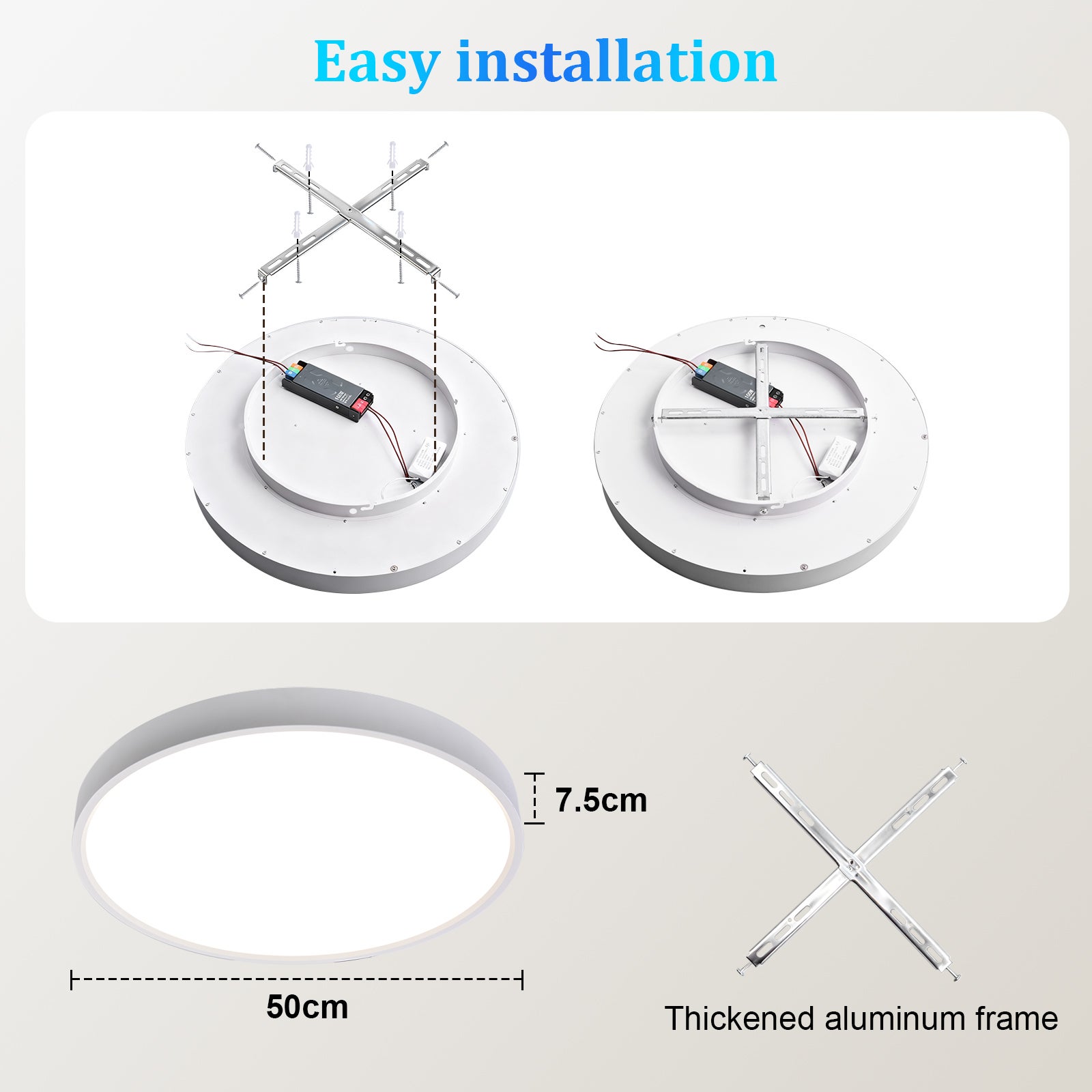 Inteligentne światło sufitowe z kontrolą rytmu dobowego, RGBW 1800K-12000K, symulacja nieba, 80W, 50CM, lampa sufitowa z Pilotem do biura i domu - 4
