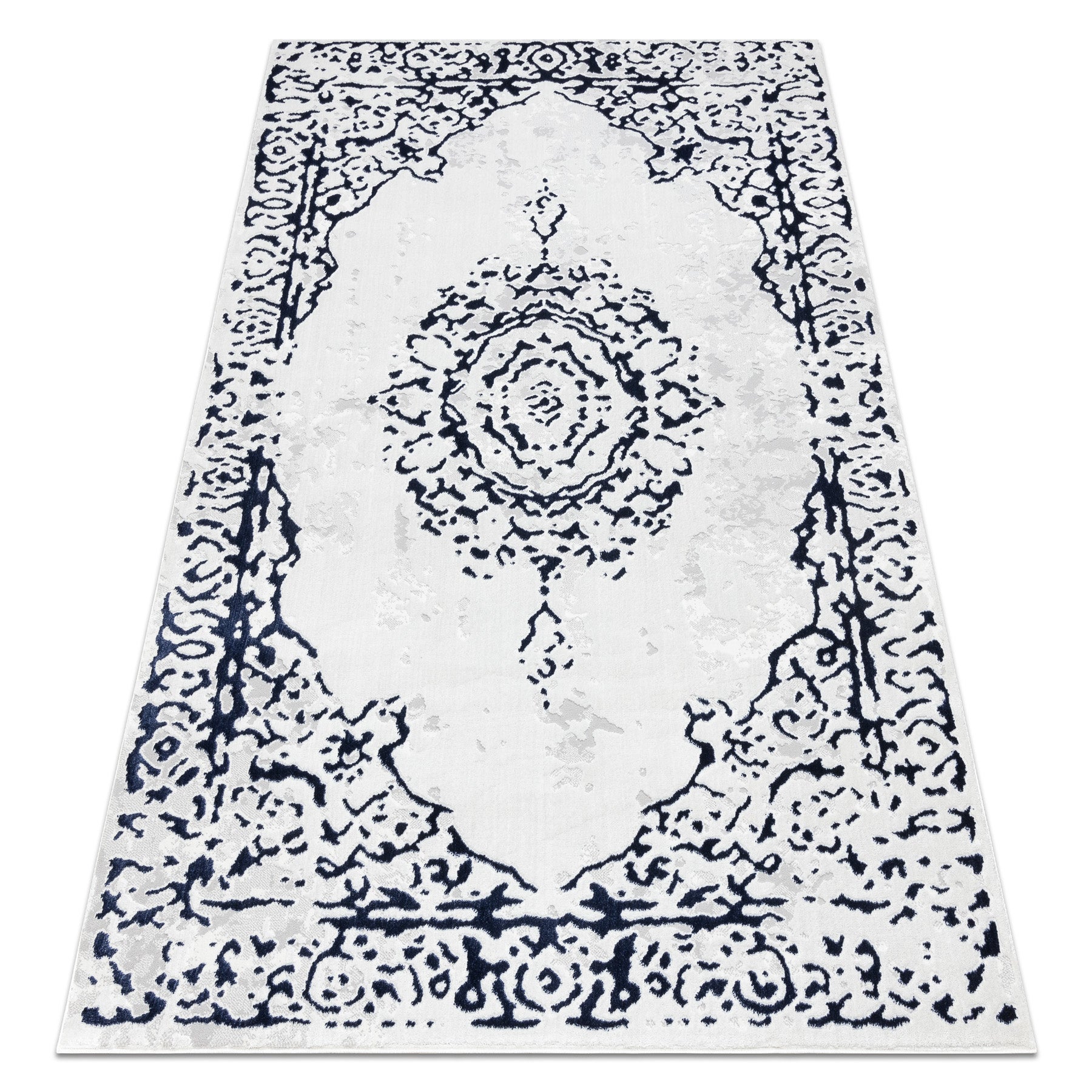 Dywan ALLURE 1961 Ornament, ramka - Strukturalny, stylowy, glamour biały / niebieski 180x270 cm