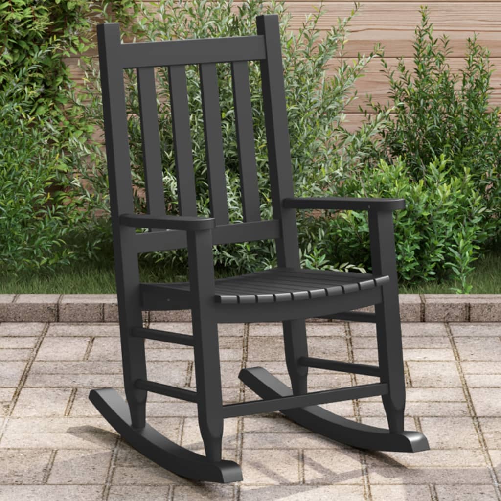 Fauteuil à bascule en cuir noir et noyer Peglev - Objekto Fauteuil à bascule en cuir noir et noyer Peglev - Objekto