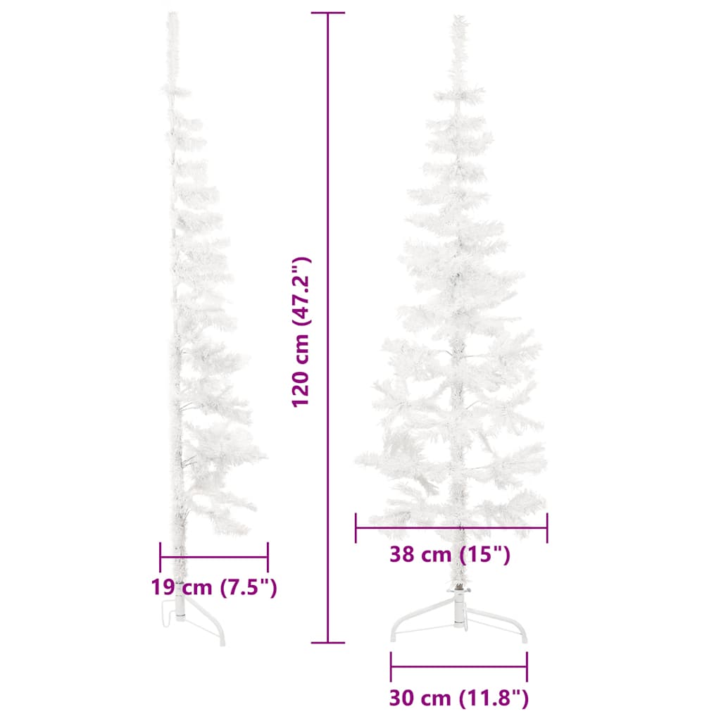 Meia árvore de Natal artificial com suporte branco 120 cm - COMFORTXL - 7