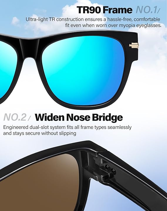 Lunettes de soleil polarisées carrées pour porter par-dessus lunettes – pour Hommes & Femmes – adaptées à la conduite, à la pêche et aux - 5