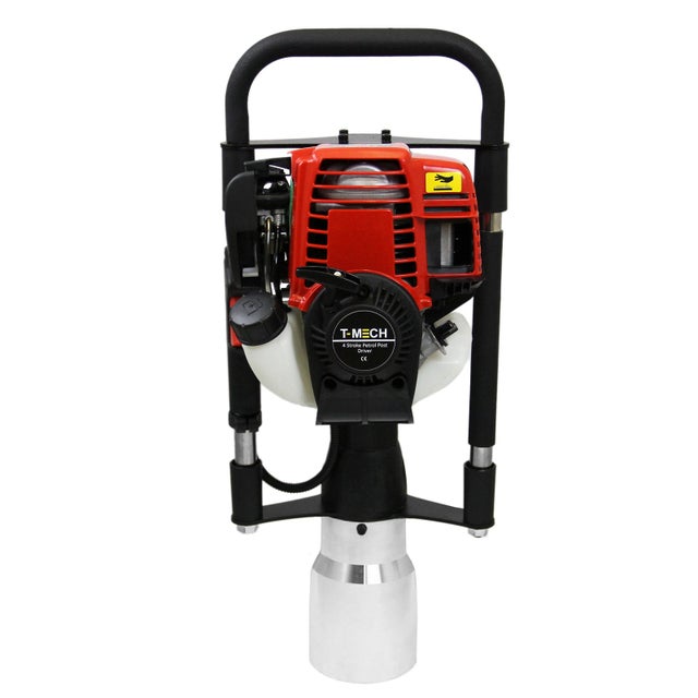 T-Mech Enfonce Pieux pour Panneaux, Poteaux et Piquets de Clôture, Pilon à Poteau Moteur Essence à 4 Temps de 1.0KW -