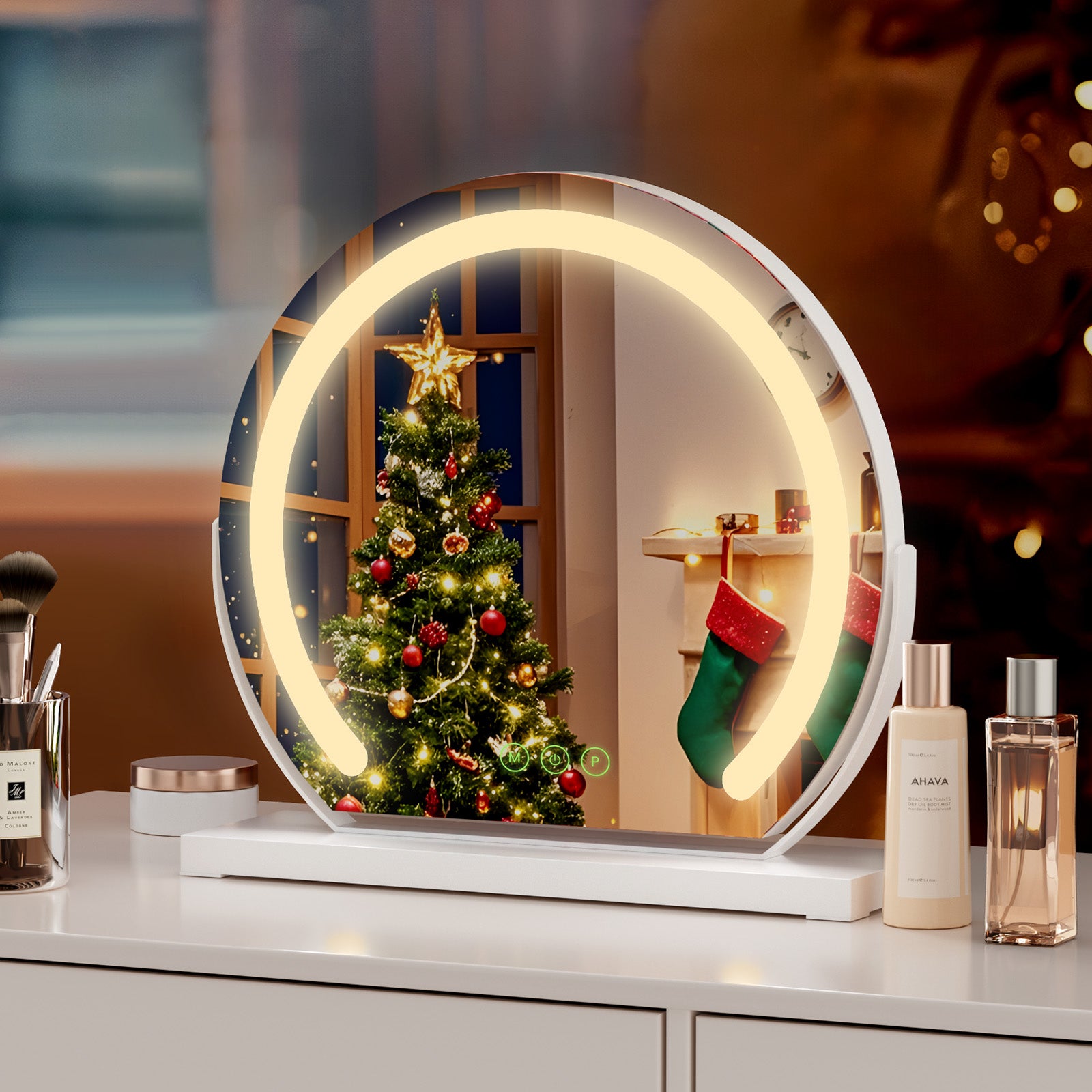 Miroir De Maquillage LED Rond 40 Cm - Éclairage Haute Luminosité, Interrupteur Tactile - Cadre Noir - Pour Coiffeuse - 5