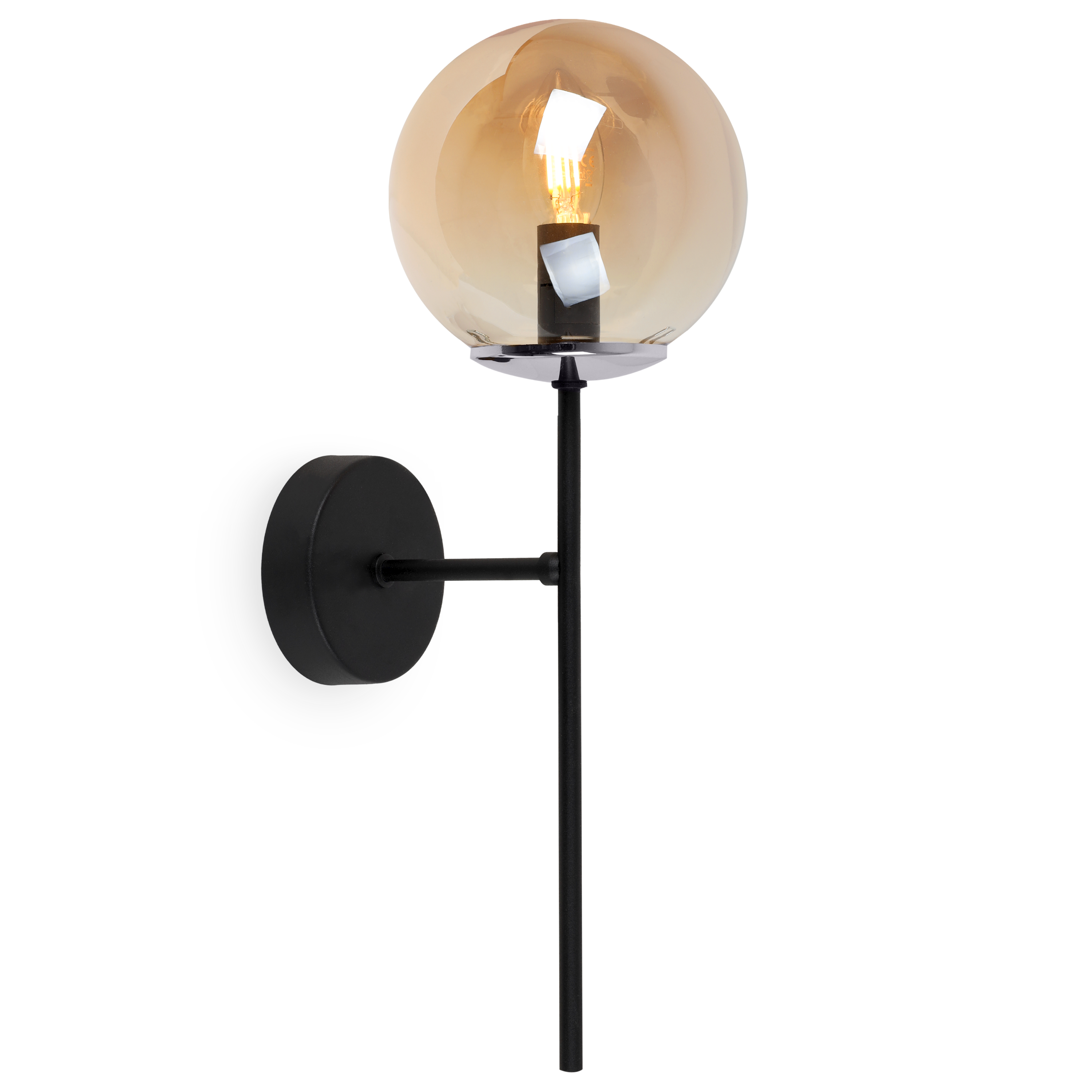 Lampa kinkiet ścienny czarny Siena loft 1xE14 klosz kula szklana miodowa/srebrna Light Home LH