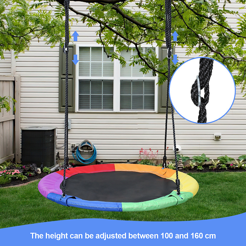 Balançoire nid d'oiseau rond 100 cm à suspendre enfant adulte jardin extérieur 150 kg Coloré - 4