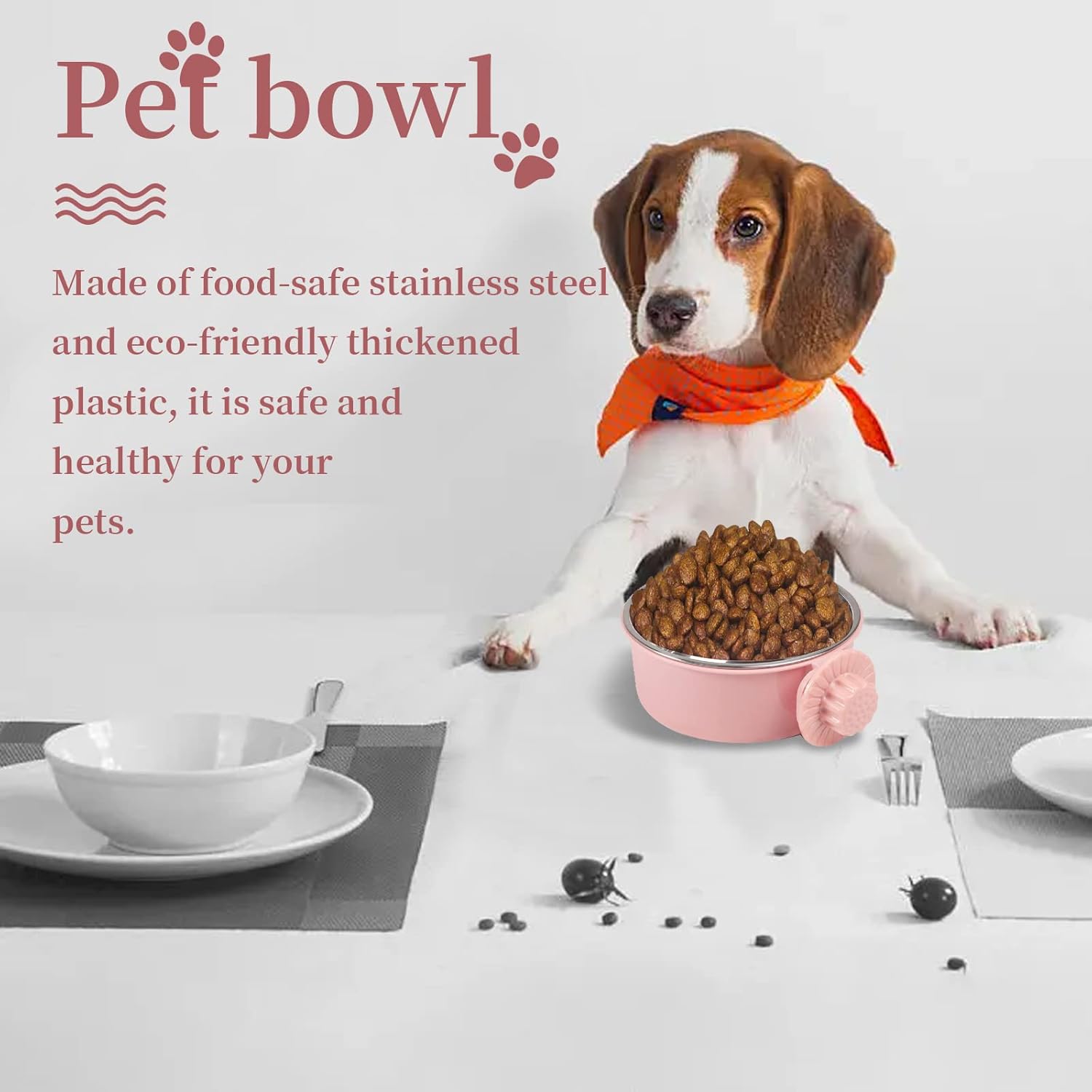 1 ciotola per cibo e acqua rimovibile in acciaio inossidabile rosa da 13,5 cm di diametro per cani, gatti e piccoli animali - 3