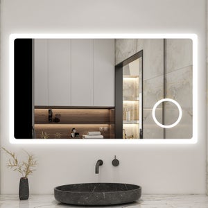 Specchio da Bagno YOLEO con Illuminazione, Altoparlante Bluetooth e Presa, Specchio LED Anti