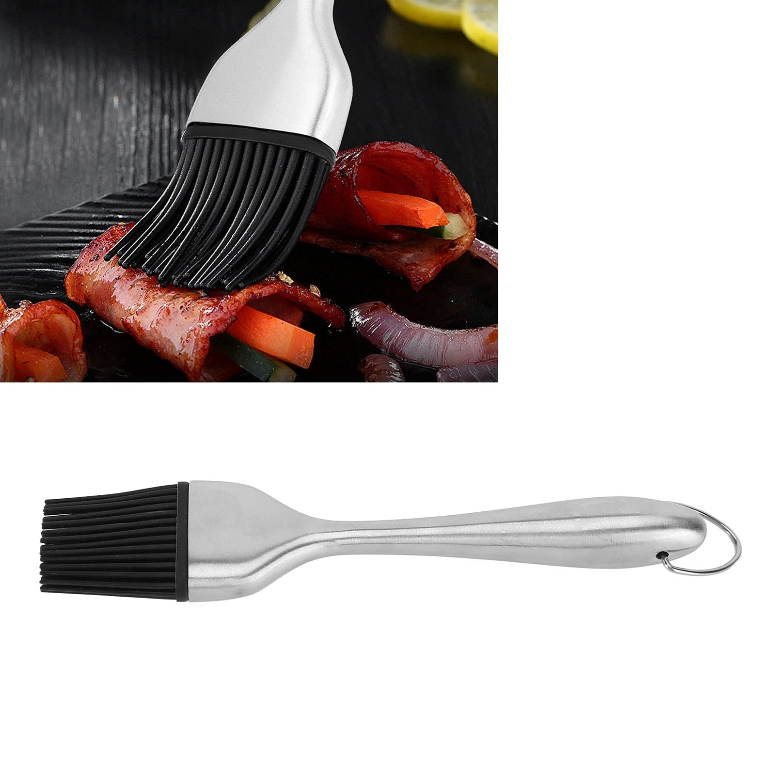 Pinceau à badigeonner en silicone, brosse à barbecue robuste, manche en acier inoxydable, haute température - 6