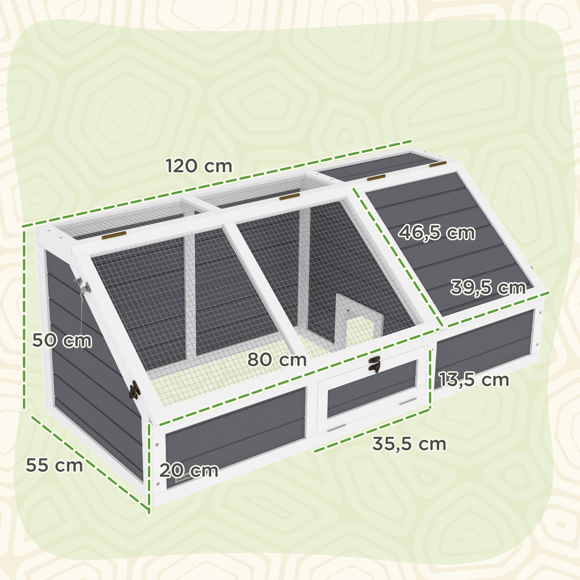 Casa para Tartarugas PawHut Madeira de Abeto, Aço Galvanizado Cinza Claro 120x55x50 cm D40-044V01LG - 3