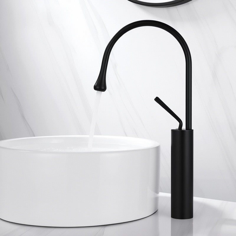 Bateria umywalkowa czarna 48cm – kształt kropli, mosiądz chromowany, głowica ceramiczna, bateria jednouchwytowa z wężem 60cm