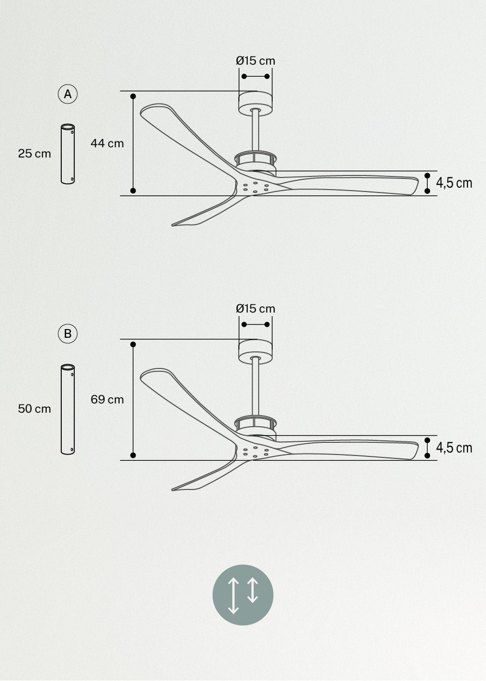 WIND LARGE DC - Ventilateur de Plafond 40W Silencieux XL Ø152 cm - Sans Lumière et Sans WIFI - 8