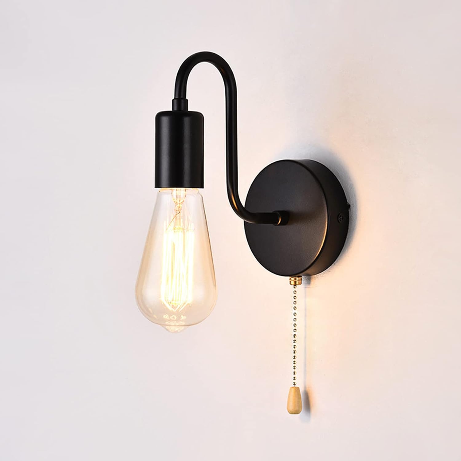 Czarna lampa ścienna z włącznikiem, zabytkowa lampa ścienna z zamkiem błyskawicznym, odpowiednia do sypialni, łazienki i korytarza (1 lampa)