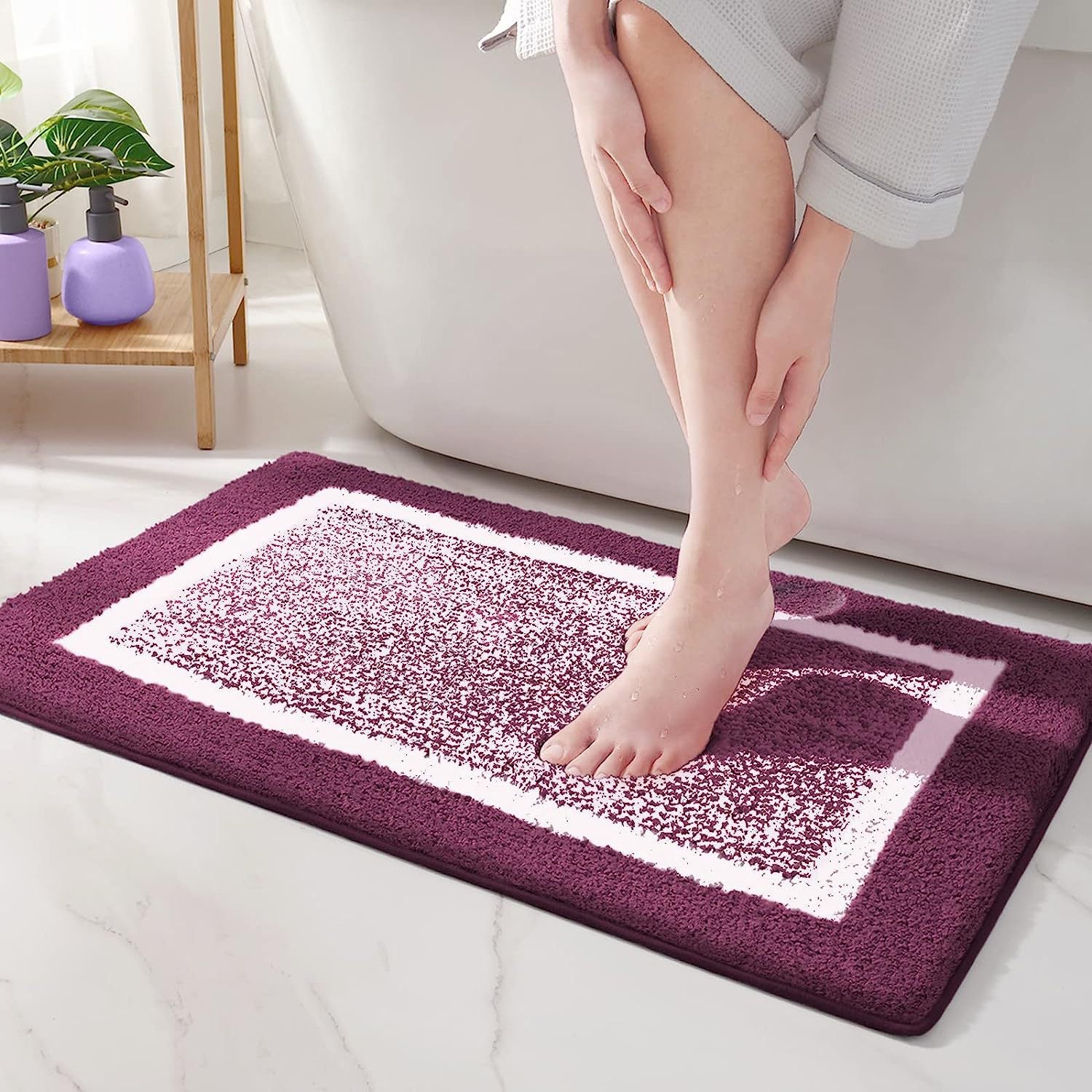 VOUNOT® 2 Pezzi Tappeto Bagno Antiscivolo 40x60 cm, Tappetino Super Assorbente in Ciniglia di Microfibra Extra Spesso a Righe, Lavabile in Lavatrice, Soffice e Morbido, Grigio