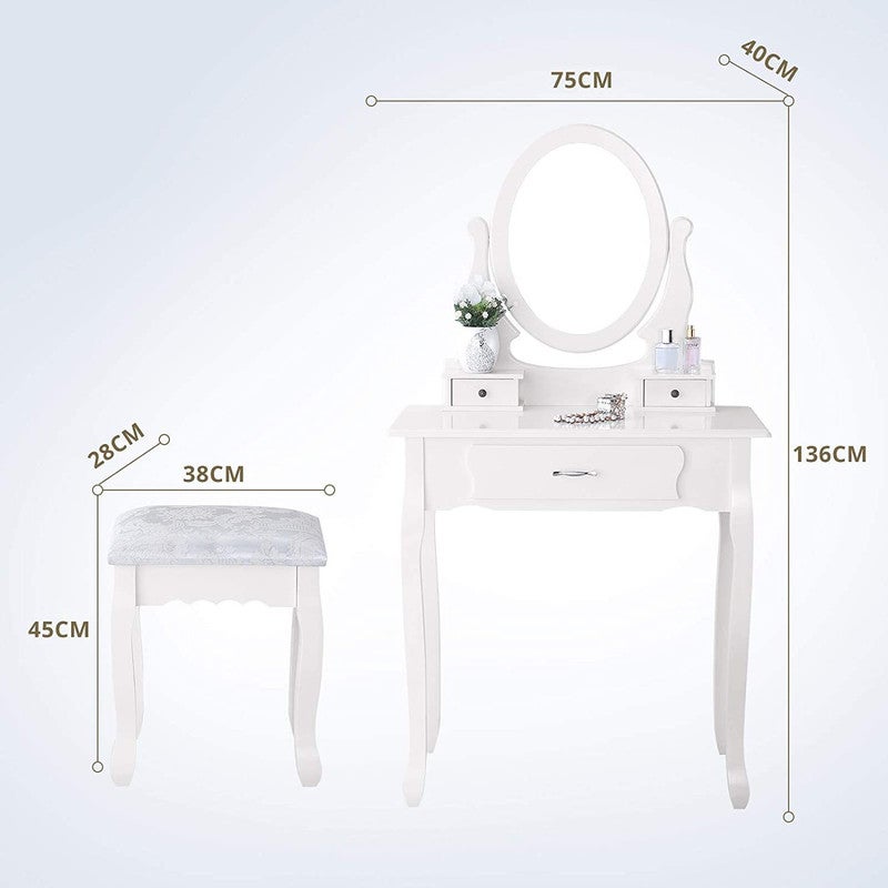 Coiffeuse Blanche avec Miroir Rotatif, Tabouret et 3 Tiroirs, Adaptée à la Chambre, 75*40*136cm, Bureau Cosmétique - 5