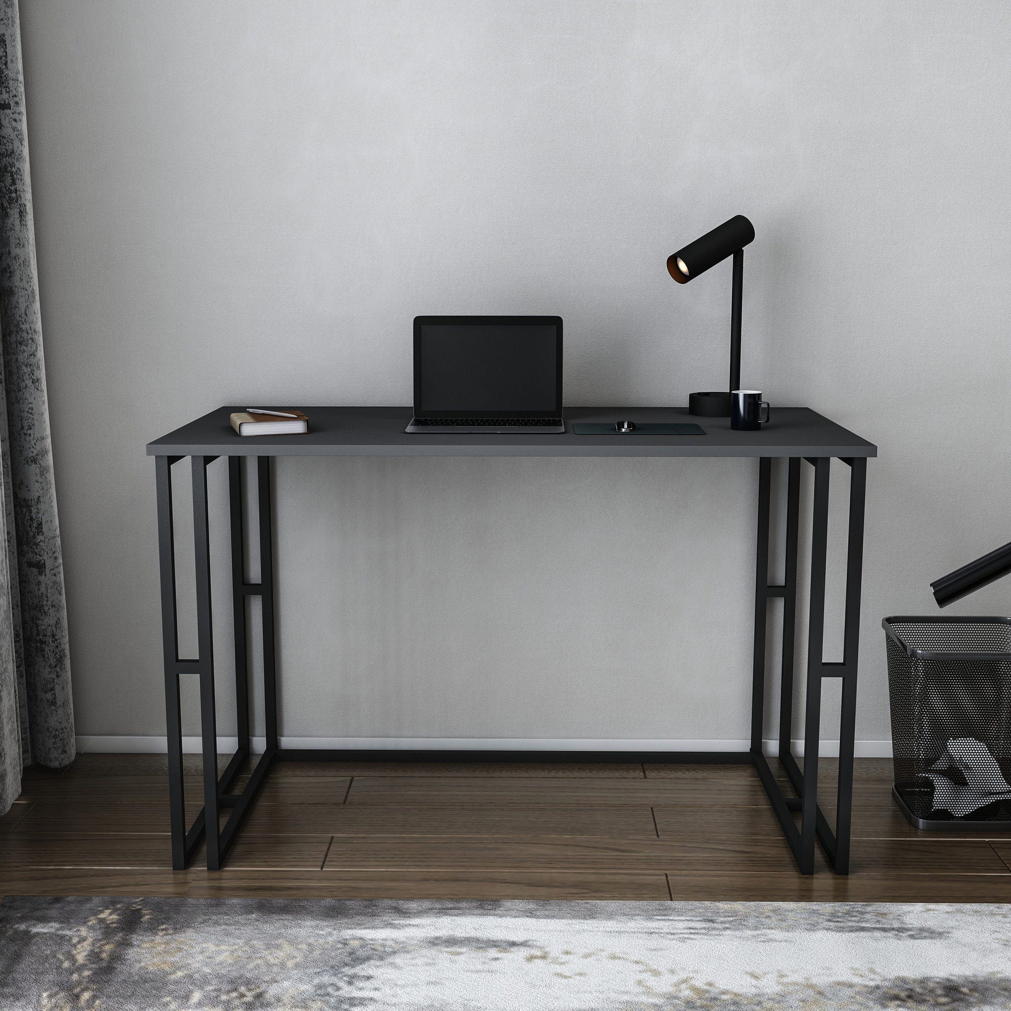 Scrivania moderna per studio/ufficio, nera e antracite, 120 x 60 x