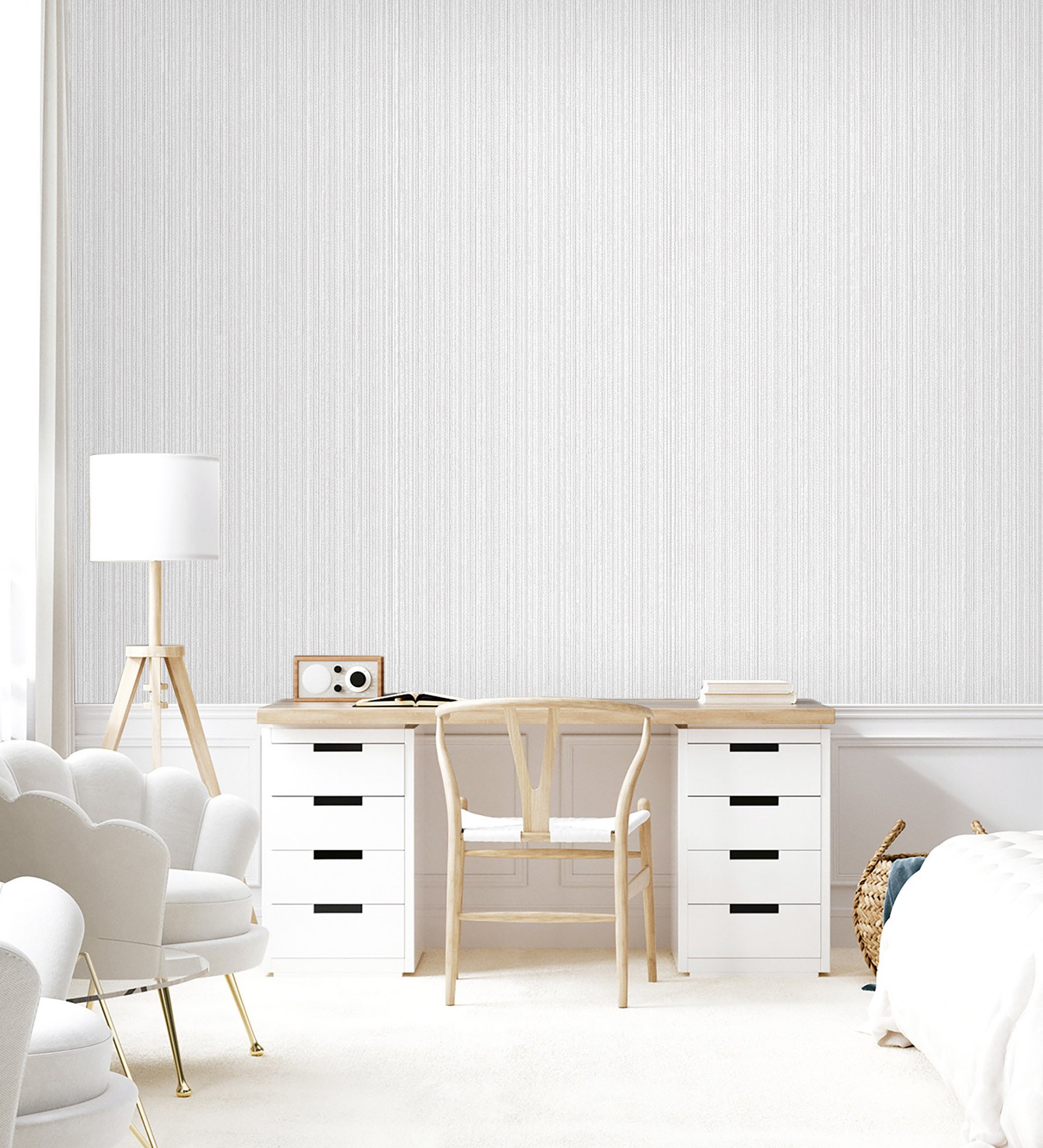 Papel pintado vinílico de rayas blancas efecto pasta rayada con relieve - maurice lines 681681 de gaulan - rollo de 10 m x 1,06 m