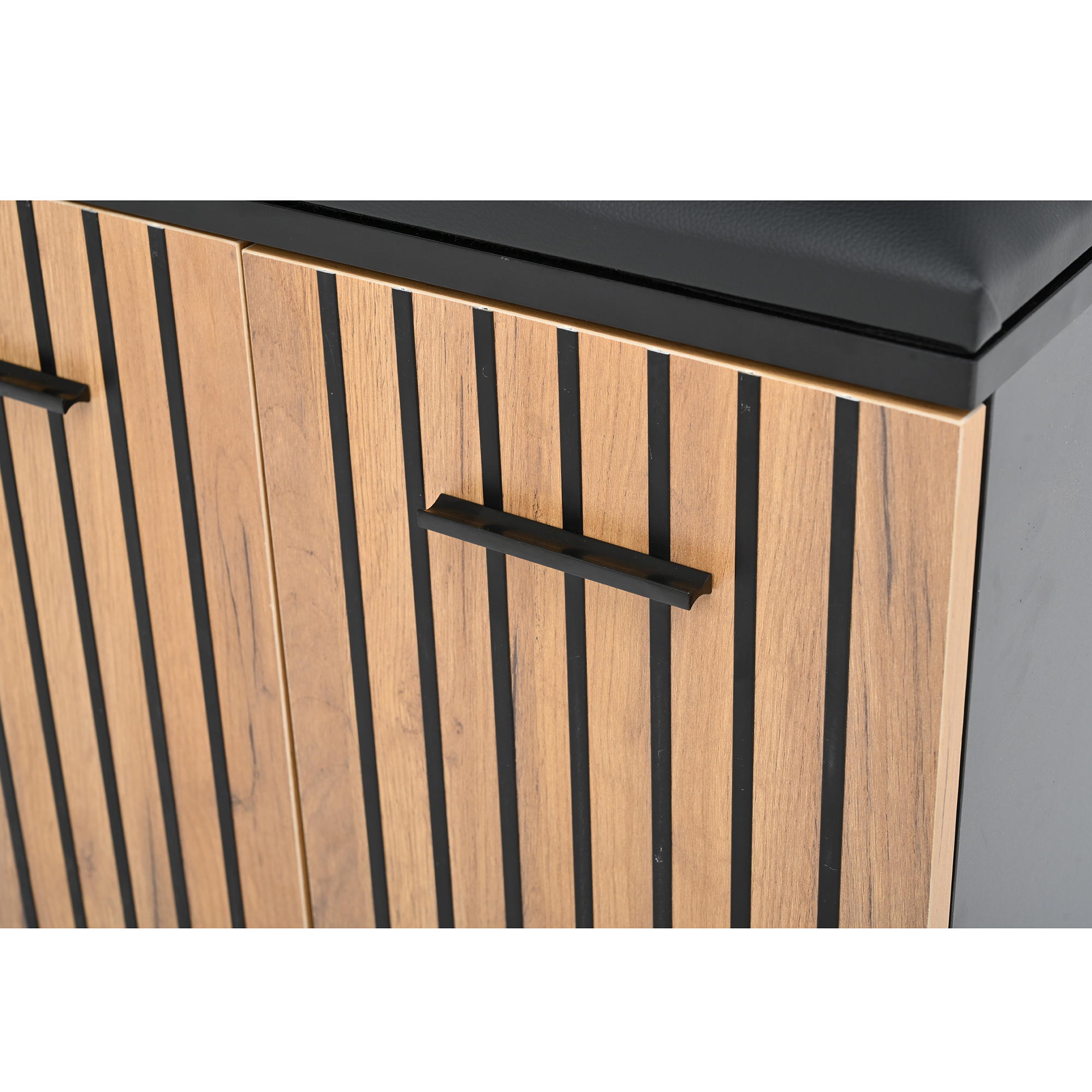 Ensemble meuble à chaussures avec 3 portes, banc à chaussures et porte-manteau - 80 x 35 x 175 cm - Panneau de particules - Noir + naturel - 9