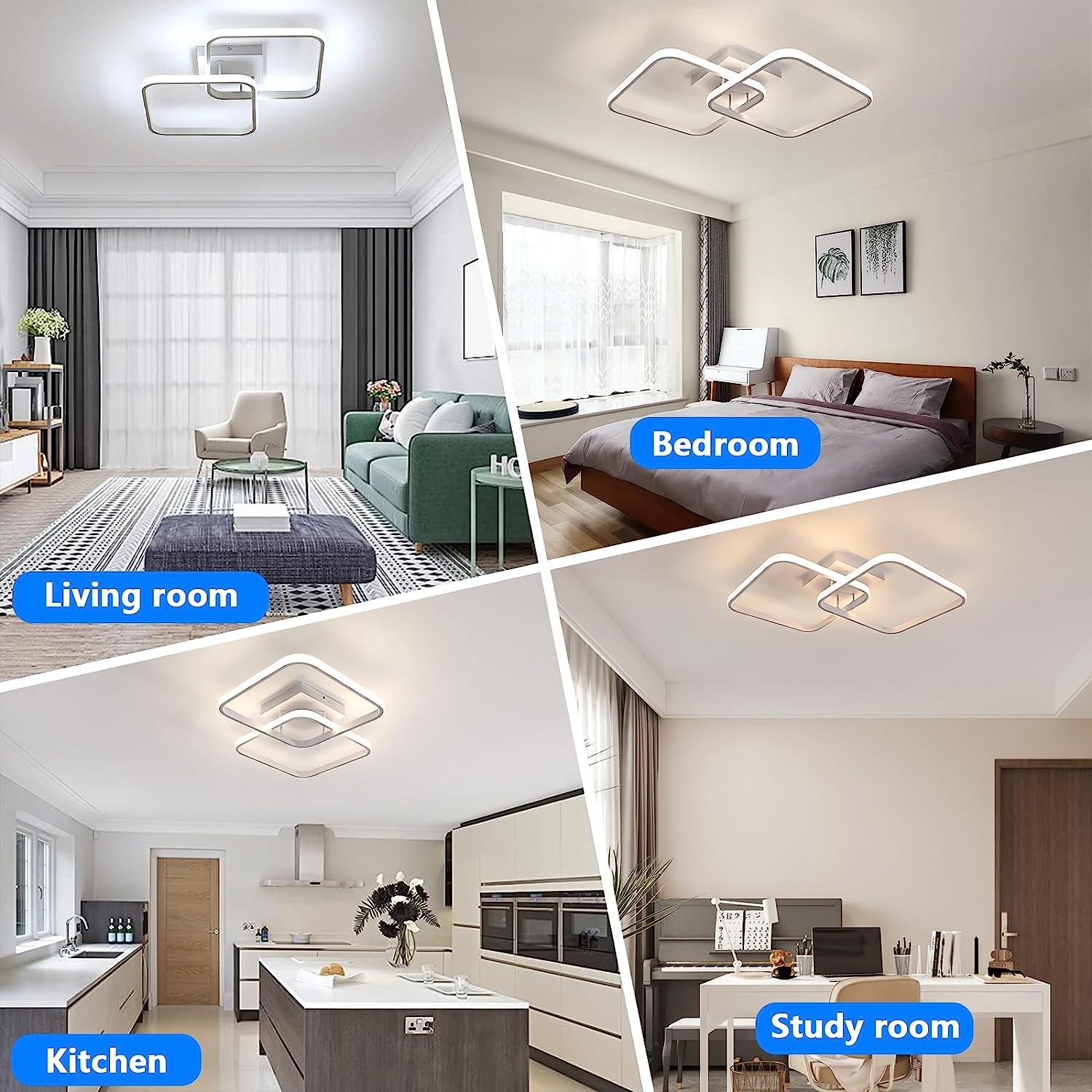 COMELY Plafonnier LED Dimmable 50W 5625LM Moderne Cercle Carré, Lampe de Plafond 3000K–6000K pour Salon, Chambre, Salle à Manger et Bureau, Blanc - 5