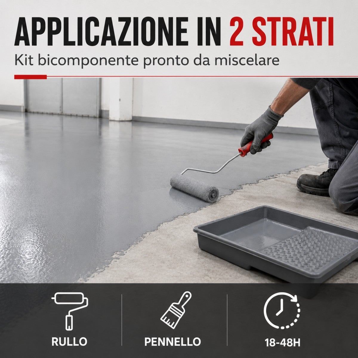 VERNICE EPOSSIDICA PER TRAFFICO INTENSO - REVEPOXY - 55 - 5 Kg (fino a 10 m² in 2 strati) Rosso segnaletico - RAL 3020 - ARCANE INDUSTRIES - 6