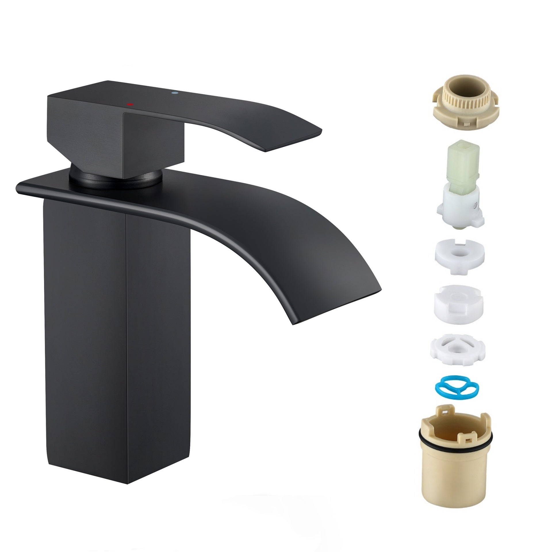Cecipa max Mitigeur de lavabo en Cascade Noir et vasque robinet lavabo Acier inoxydable Carré,EU Modèle - 3
