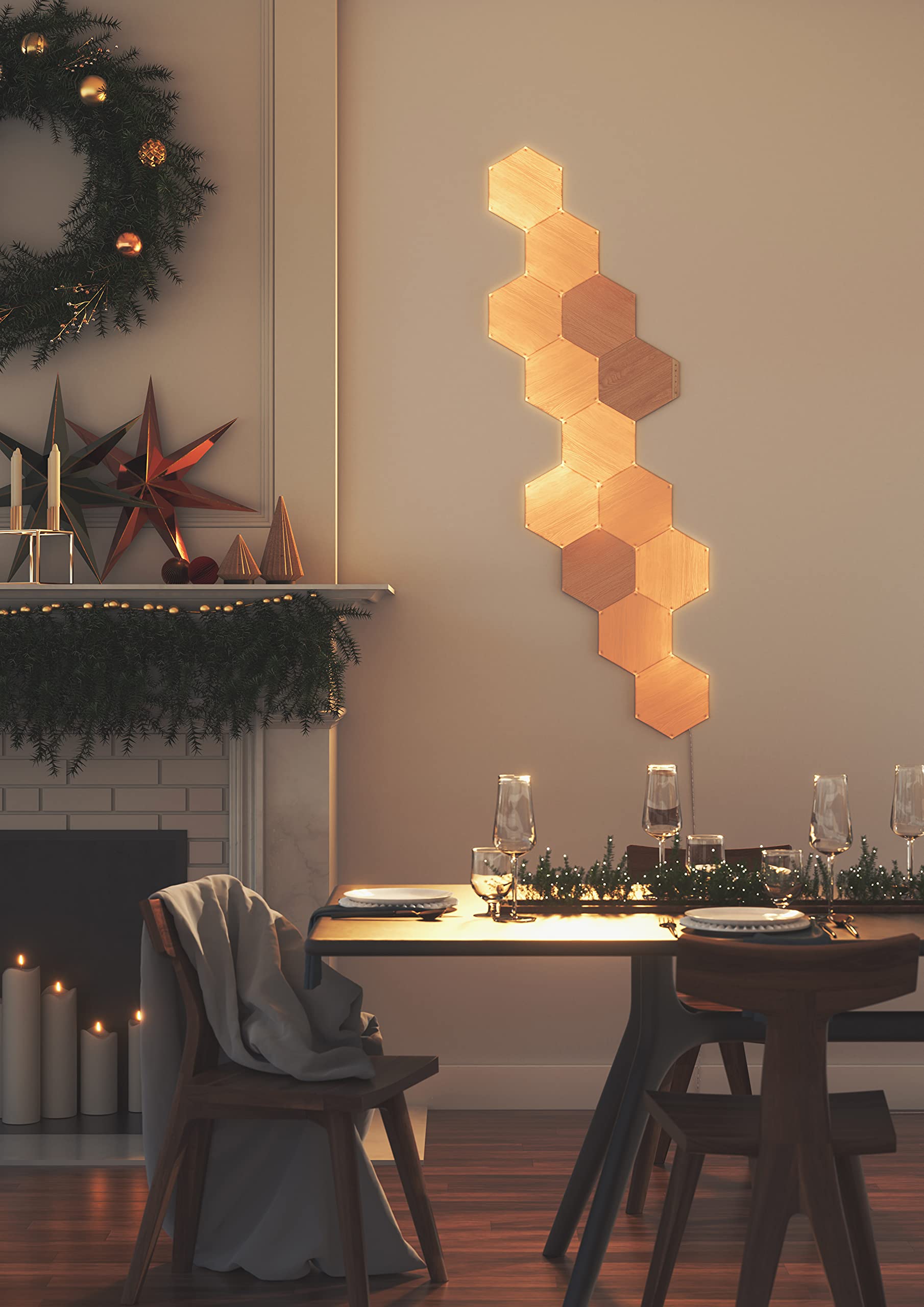 Nanoleaf Elements Starter Kit, 13 Esagoni Luminosi LED Effetto Legno Smart - Applique da Parete Interno Modulari, Luci Led Dimmerabile WiFi, Funziona - 6