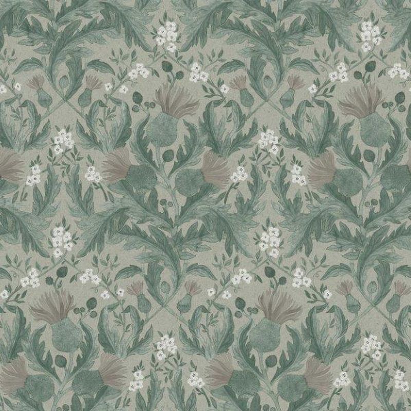 Papel pintado flores vintage en estilo art nouveau verde grisáceo - 53 cm x 10.05 m - borastapeter