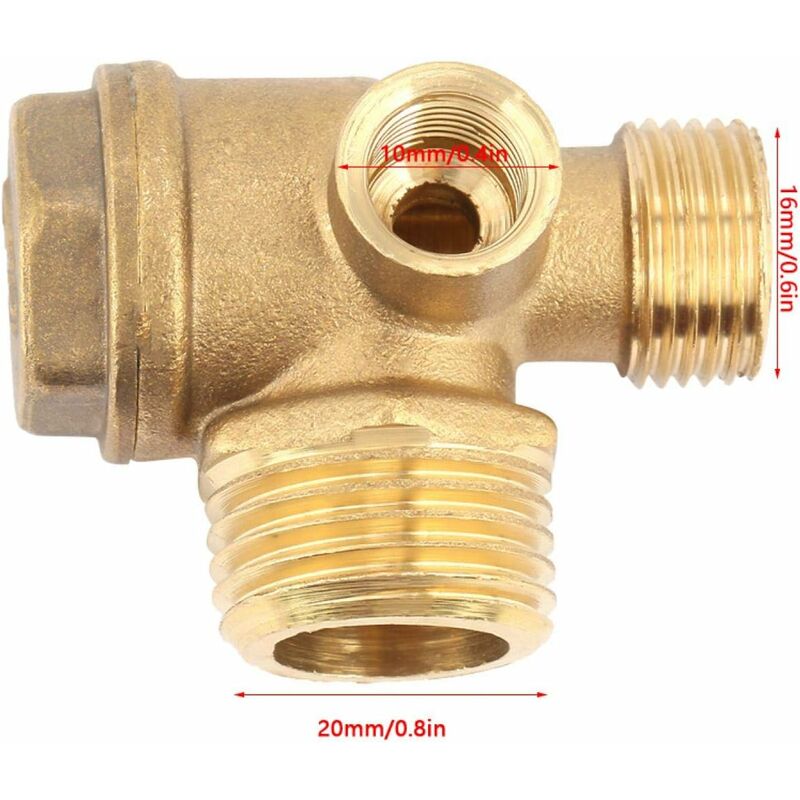 Clapet Anti-retour de Compresseur D'air, Compresseur D'air en Laiton à 3 Ports Clapet Anti-retour Fileté Mâle Clapet Anti-retour en Laiton - 4