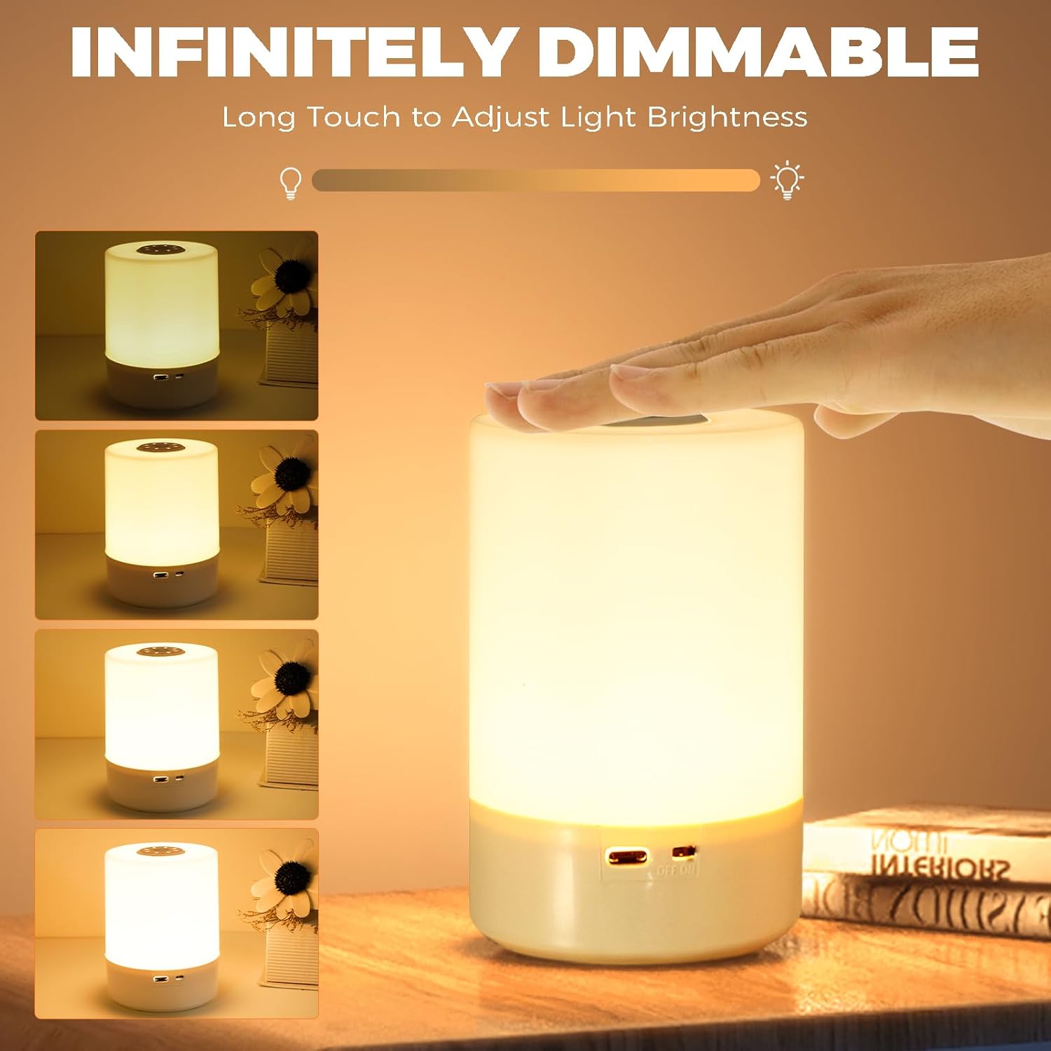 Lampka nocna LED z funkcją dotykową, ładowalna, USB-C, bezprzewodowa, idealna do pokoju dziecięcego, ściemnialna - 5